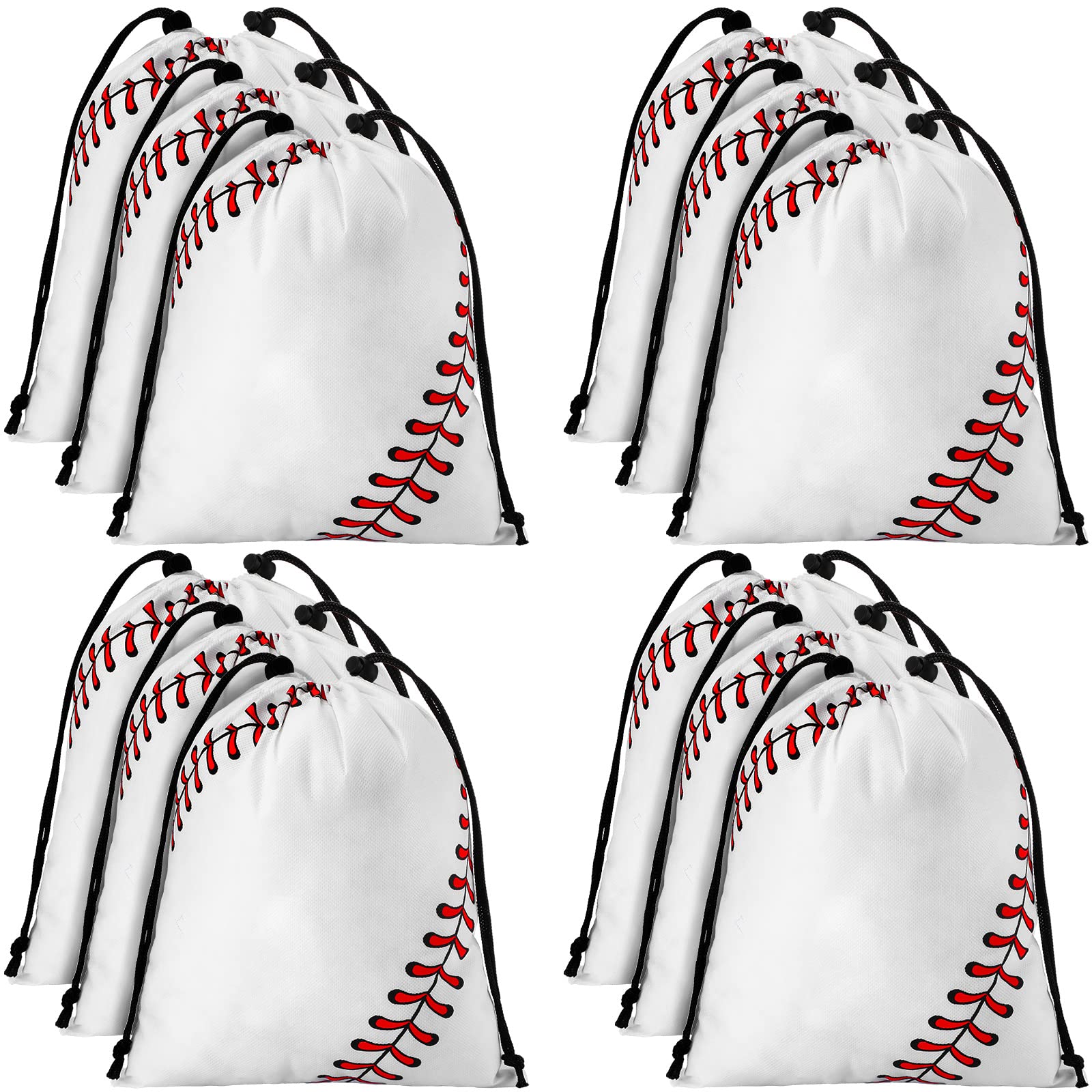 Nuogo 24 Pack 10x12 Inch Baseball Drawstring Bags - Sports Party Favors, Team Gifts & Goodie Bags for Candy, Snacks & Small Toys - Perfect for Baseball Games, Birthday Parties & School Events