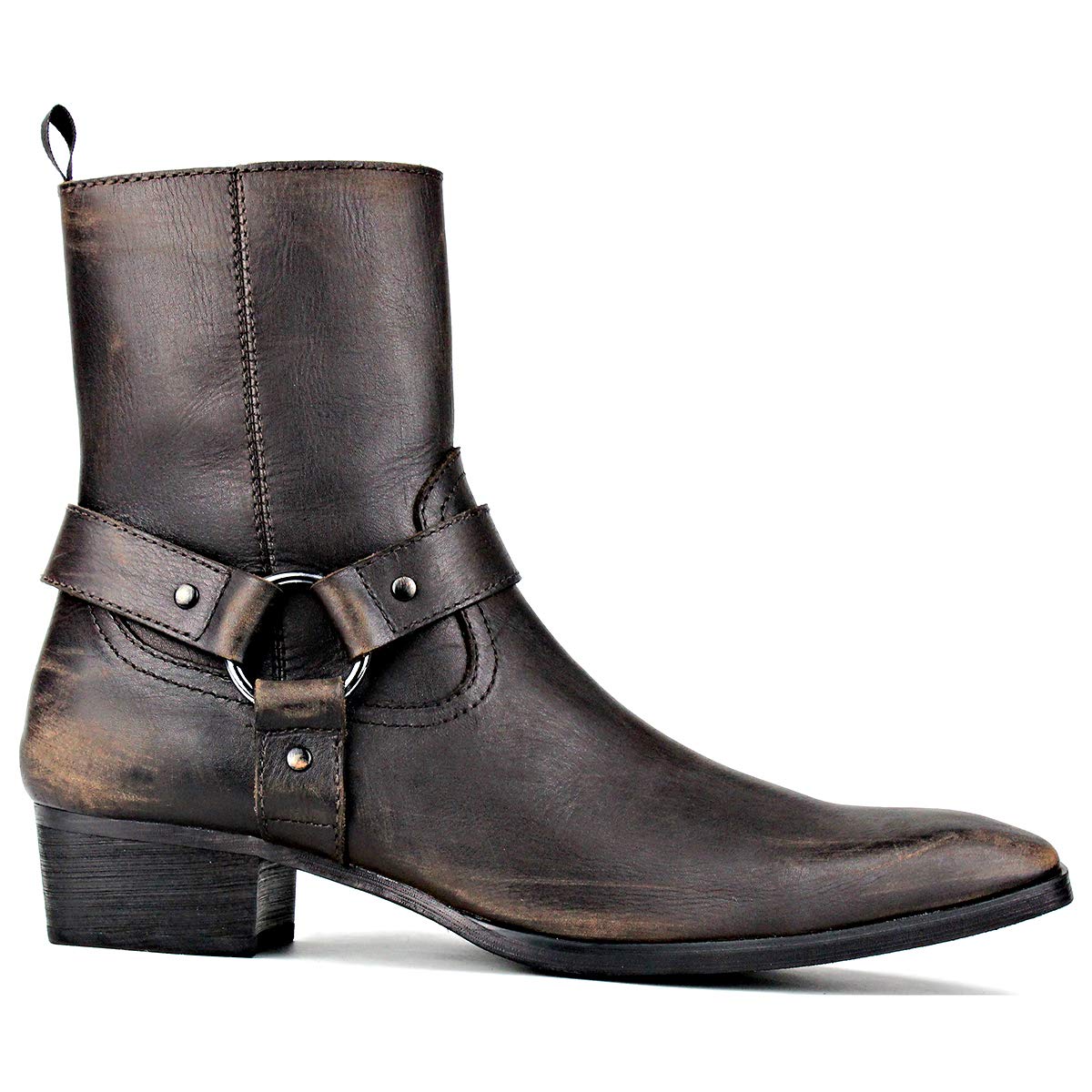 OSSTONE Men's Leather Chelsea Ankle Boots - Side Zipper Chukka Motorcycle Boots with Retro Heel (JY017-R) | Casual & Dress Shoes for Riding, Work & Night Out