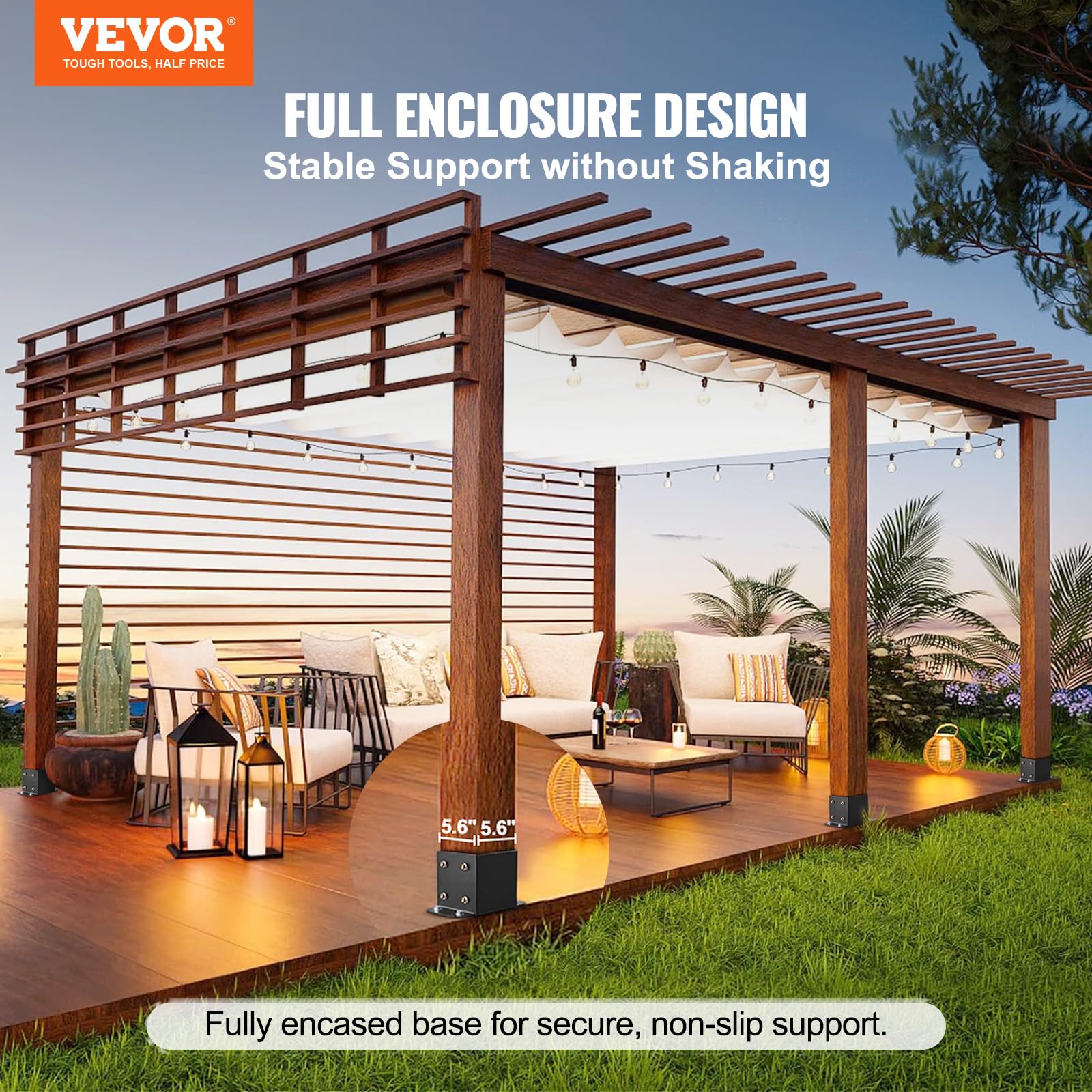 VEVOR 6x6 Post Base 4 Pack - Heavy Duty Powder Coated Black Deck Brackets (5.6