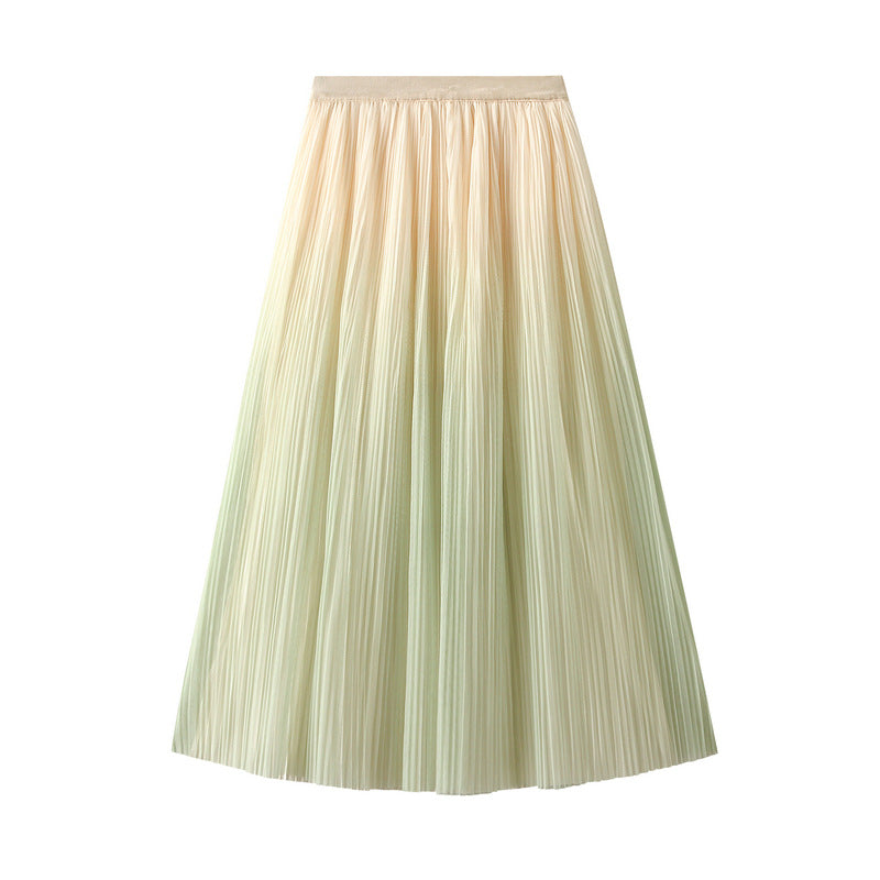 Elegant Gradient Color Pleated Long Skirt - High Waist A-Line Midi Skirt for Women | Perfect for Office, Party & Casual Wear | Flowy Summer & Spring Skirt 741