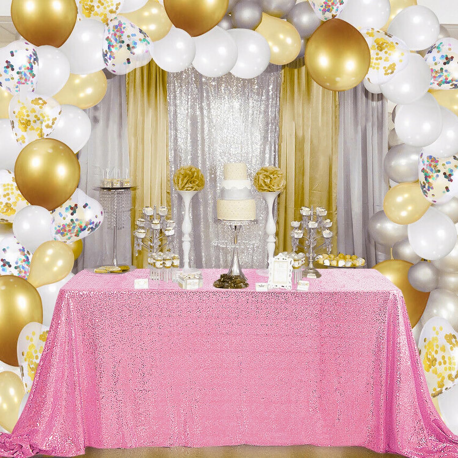 Pufogu 90x132 Inch Pink Sequin Tablecloth - Glitter Rectangular Table Cover for Birthday, Wedding, Bridal & Baby Shower Party Decor | Perfect for Holiday Celebrations, Banquet Tables & Special Events