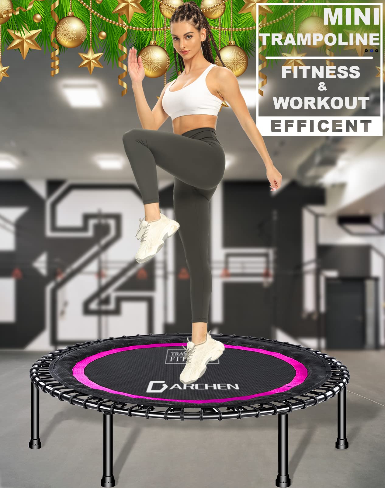 DARCHEN Krtpm Trampoline for Fitness & Exercise - Rebounder Trampoline for Home Workout, Indoor Gym, Kids Play & Weight Loss - 40/48 Inch Mini Trampoline with Safety Net & Handle