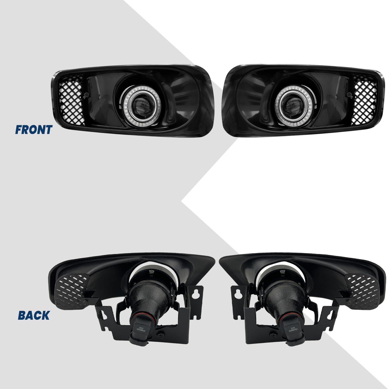 1999-2000 Honda Civic LED Halo Projector Fog Lights - Clear Lens DRL Daytime Running Lights for Driver & Passenger Side | Weatherproof Driving Lights for Night Visibility & Off-Road Use