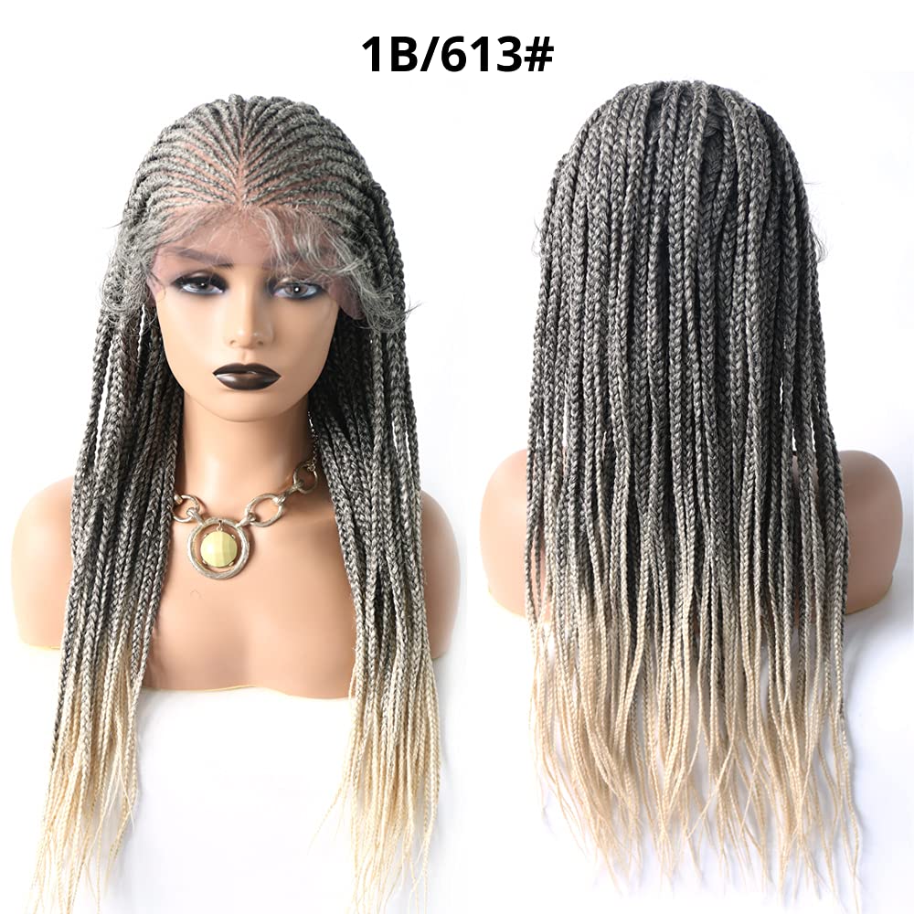 Hand Braided Wig for Black Women - Micro Twist Cornrow Long Lightweight Lace Braids Wig - Synthetic Fiber Swiss Lace Front with Baby Hair - Full Cap (#1B/613T Black Blonde Ombre) - Perfect for Daily Wear, Parties, and Special Occasions
