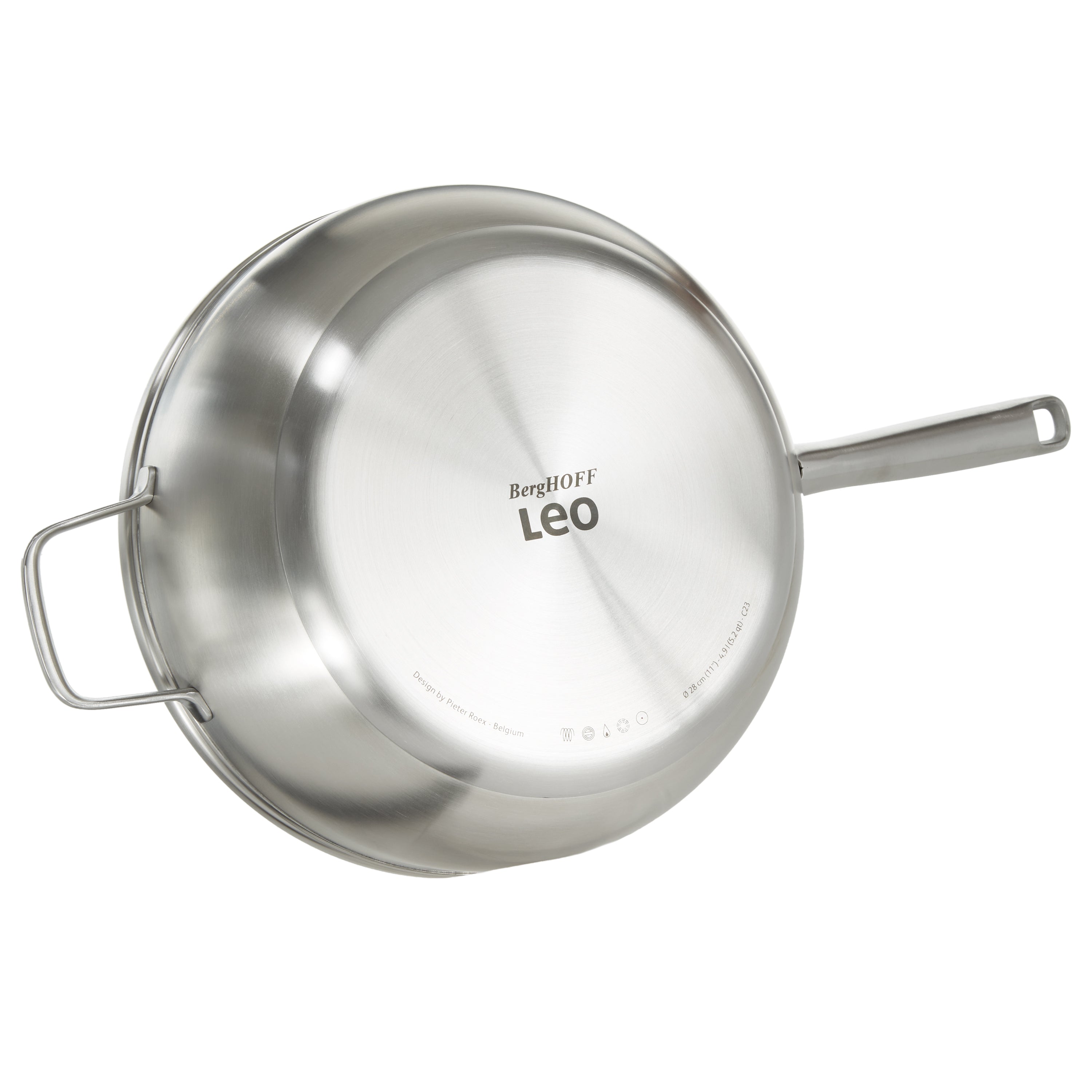 BergHOFF Leo Graphite Recycled 18/10 Stainless Steel Wok Pan - 11 Inch, 5.2 Quart Capacity with Tempered Glass Lid - Perfect for Stir-Frying, Sautéing & Asian Cooking