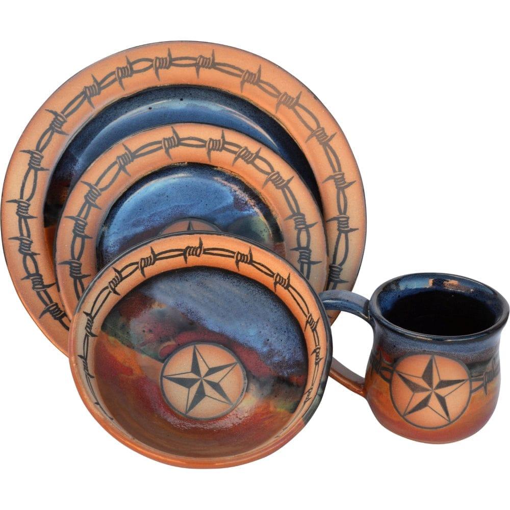 Barbed Wire & Star Western Dinnerware Set - Vintage Style Cowboy Dinner Plates, Bowls & Mugs - Perfect for Western Themed Parties, Ranch Decor & Cowboy Cookouts