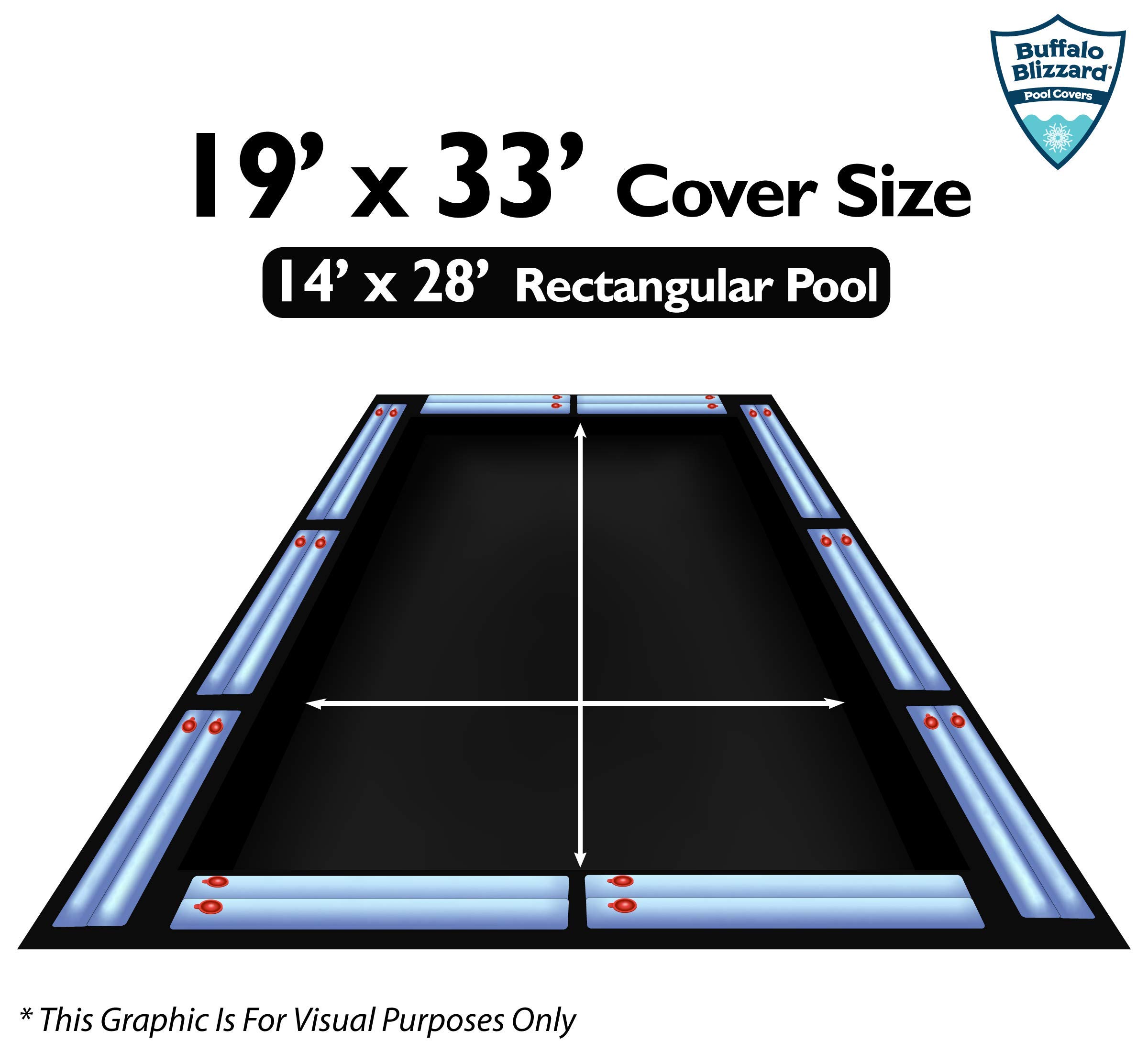 Buffalo Blizzard Deluxe Winter Pool Cover with Water Bags - 14x28 ft Rectangle In-Ground Swimming Pool Cover | Heavy Duty Blue/Black | 5 ft Overlap (19x33 ft) | Perfect for Winter Protection & Snow Load Resistance