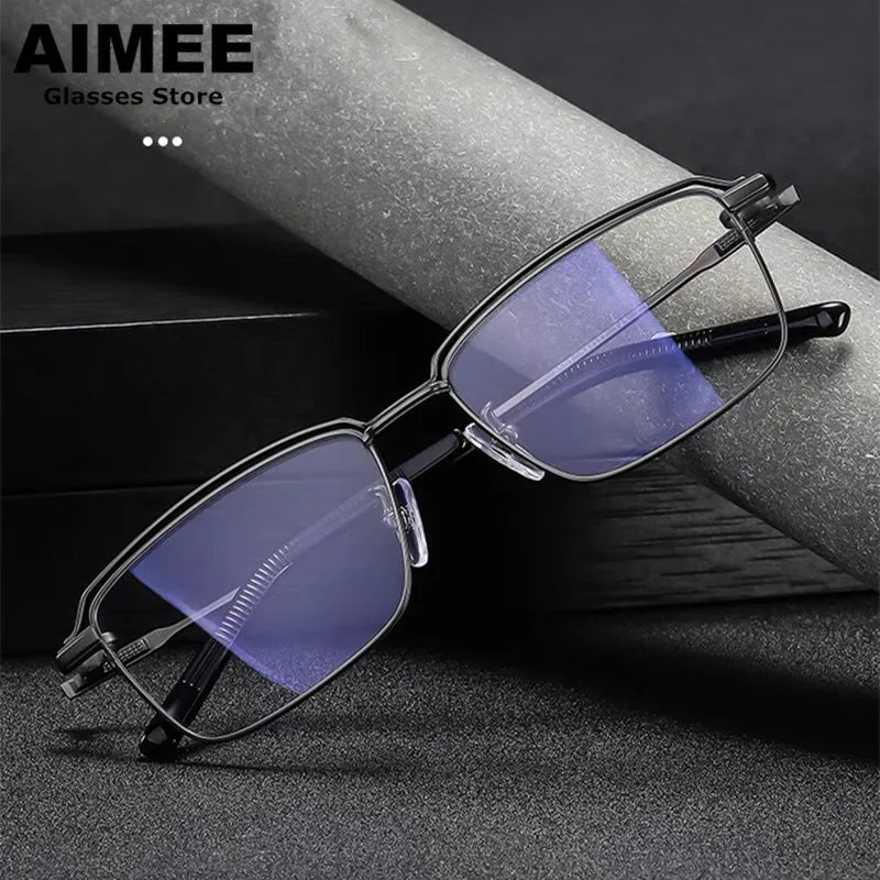 Aimee Unisex Full Rim Square Titanium Eyeglasses Frame 94950 - Lightweight Durable Glasses for Men & Women - Perfect for Reading, Working & Daily Wear