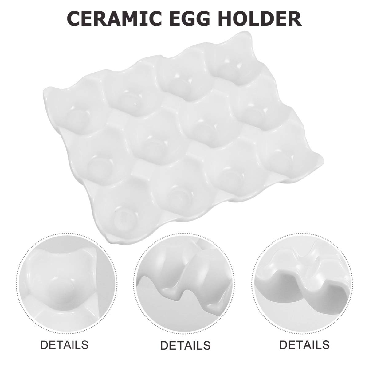 12-Slot Ceramic Egg Holder - White Countertop & Refrigerator Egg Tray Dispenser - Durable Ceramic Egg Keeper for Kitchen, Breakfast Buffet, and Farmhouse Decor