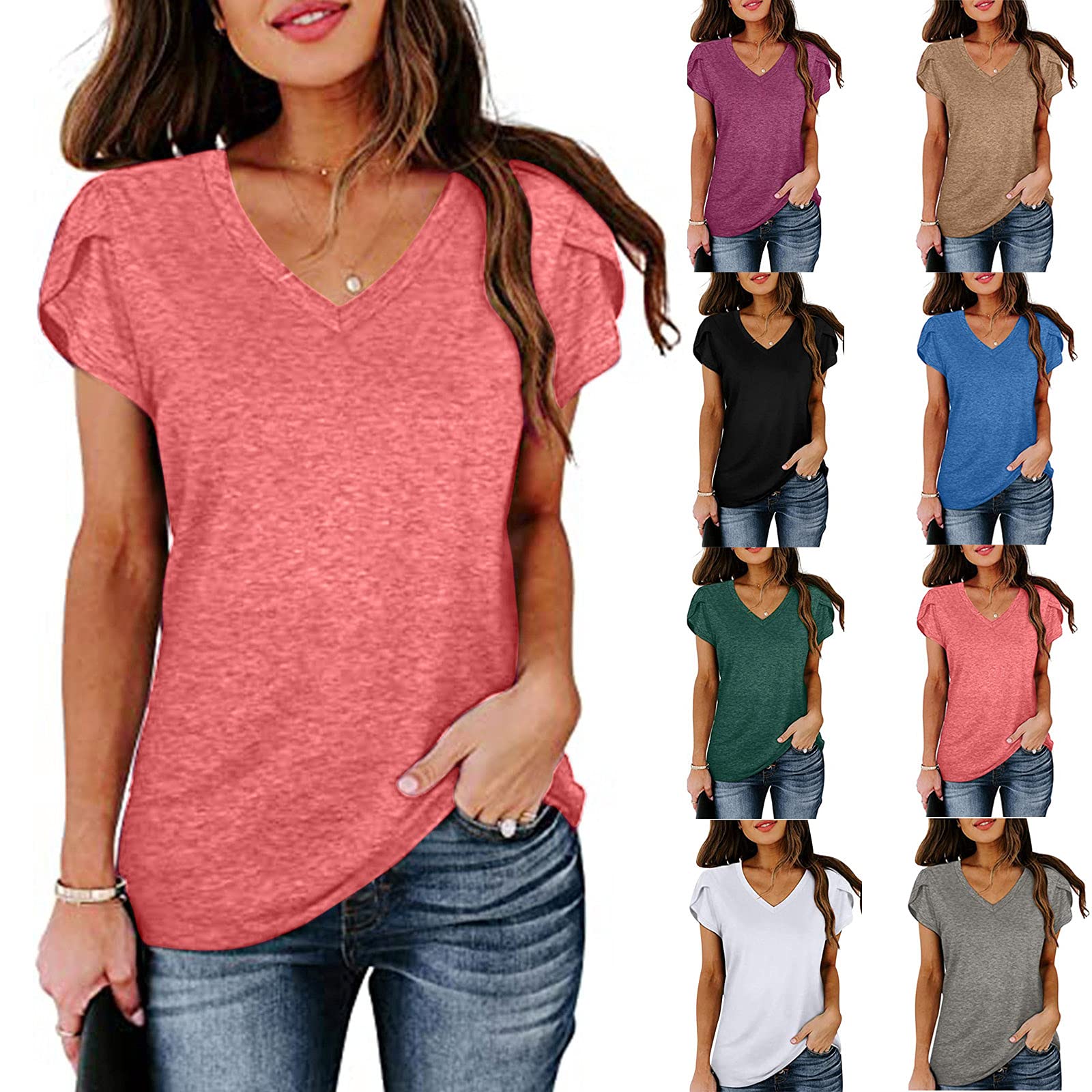 Women's Dressy Short Sleeve Crew Neck T-Shirts - Color Block Casual Tees, Loose Blouse Summer Tops for Work, Date Night & Casual Outings