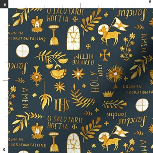Spoonflower Adoration Charcoal Grey Monstrance Printed Minky Fabric by The Yard - Soft Plush Fabric for Baby Blankets, Quilt Backing, Sewing Projects & DIY Crafts - Perfect for Nursery Decor, Gift Making & Home Decor Projects