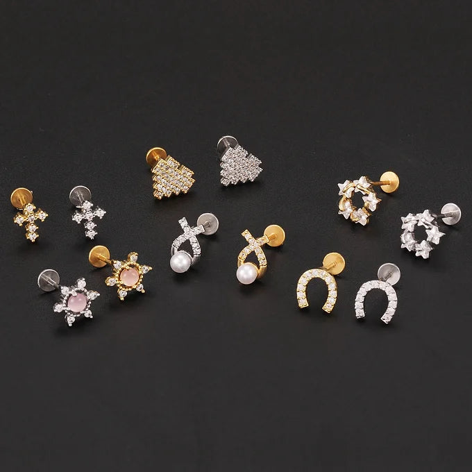 20G Cartilage Surgical Steel Earrings - Cross & Heart Stud Earrings for Women | Hypoallergenic Body Jewelry for Pierced Ears | Perfect for Everyday Wear, Parties & Gifts