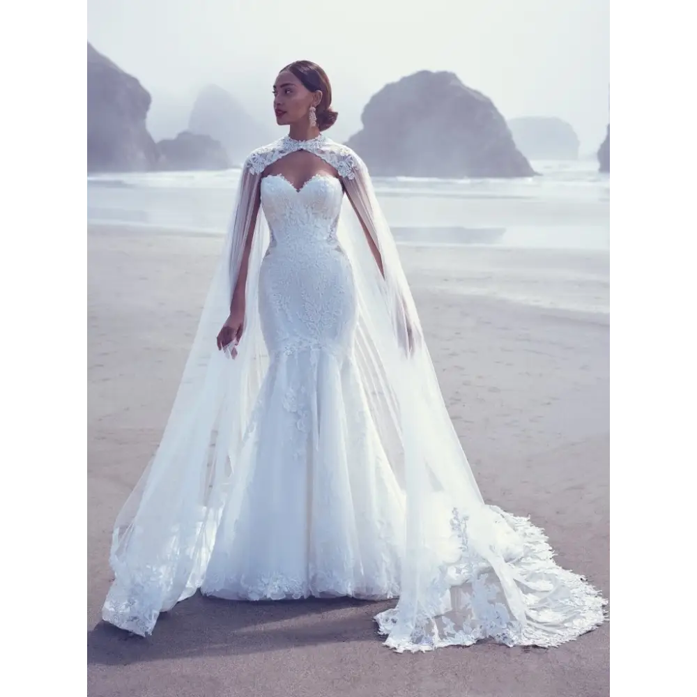 Maggie Sottero Carrington Wedding Dress with Detachable Cape - Elegant Bridal Gown for Church Ceremony & Outdoor Wedding Photos