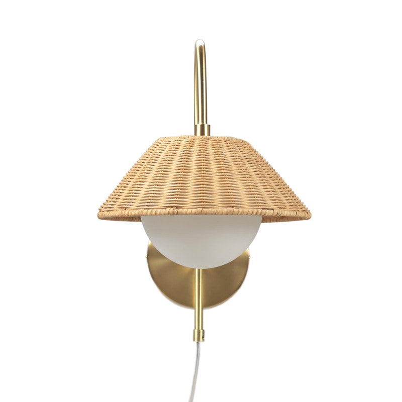 Laguna Rattan Weave Wall Sconce Light - Boho Coastal Style Shade for Bedroom, Living Room, and Patio Decor
