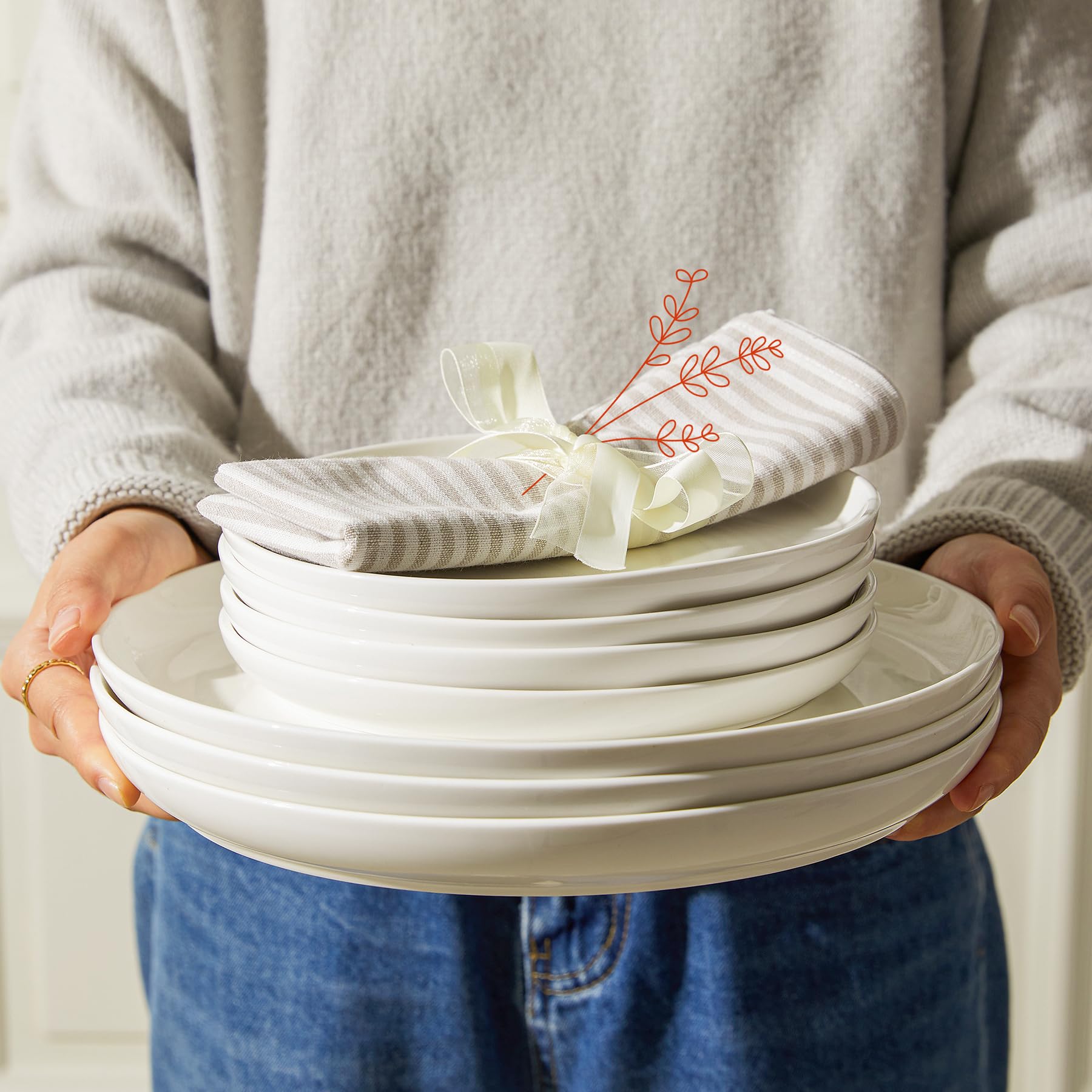 Sweese Porcelain 7.4 Inch Dessert Plates Set of 6 - White Modern Salad & Appetizer Plates - Dishwasher, Microwave & Oven Safe - Scratch Resistant Smooth Glaze - Perfect for Dinner Parties, Weddings & Home Decor