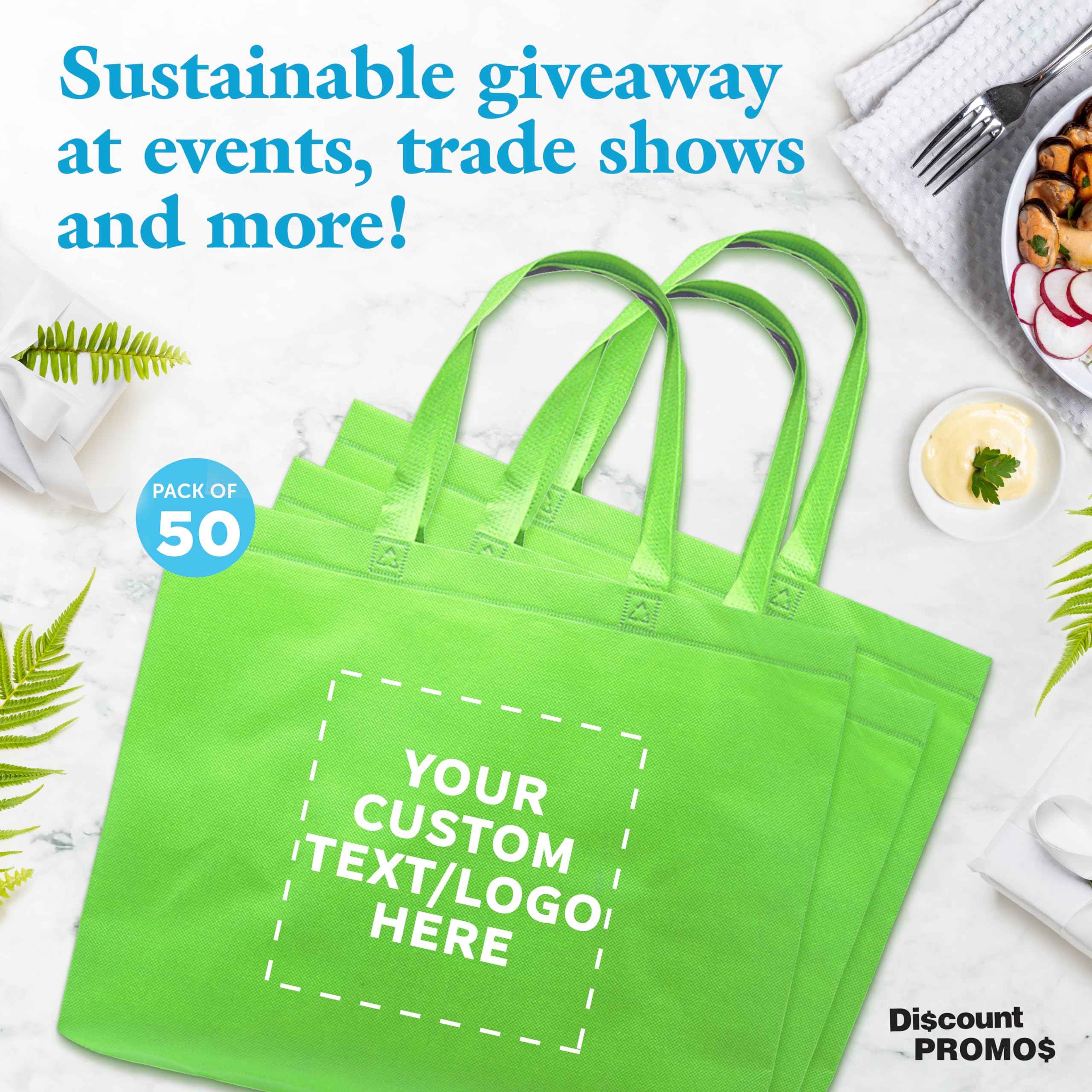 Custom Jumbo Reusable Tote Bags - Bulk Pack of 50 Personalized Grocery & Shopping Bags for Women in Lime Green | Promotional Items, Eco-Friendly Gift & Retail Use