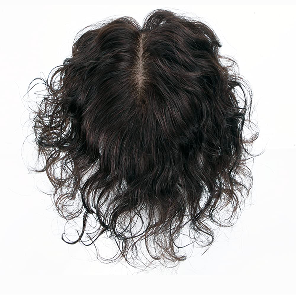 Maery 5x3 Full Handmade Silk Base 100% Real Human Hair Topper for Women with Thinning Hair - Curly Wavy Clip-in Hairpiece for Gray Coverage & Hairline (7