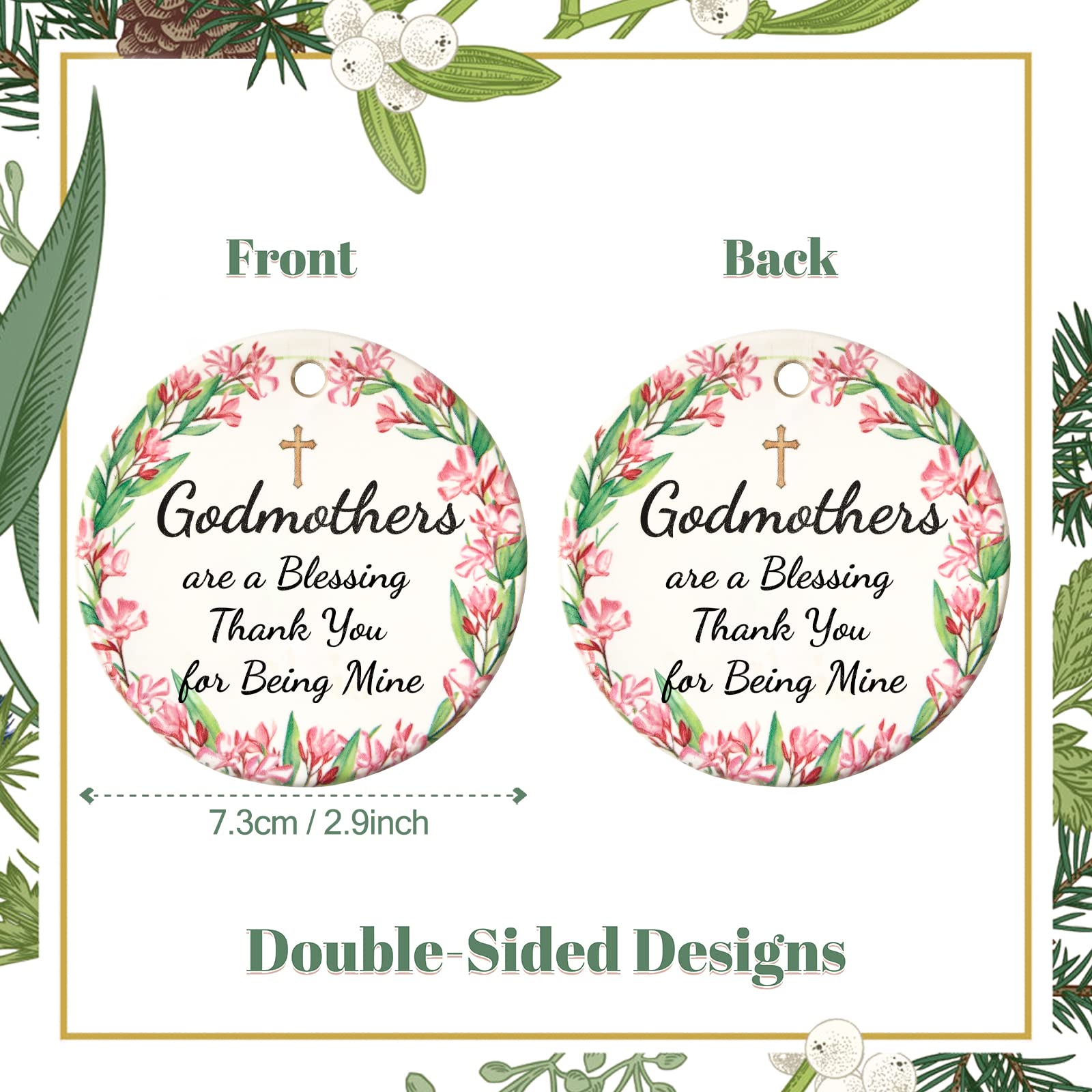 2025 Godmother Christmas Ornament - Ceramic Blessing Gift for Godmother (2.9 Inch) - Perfect for Holiday Tree Decorations & Thank You Presents - 'Godmothers Are a Blessing' Keepsake