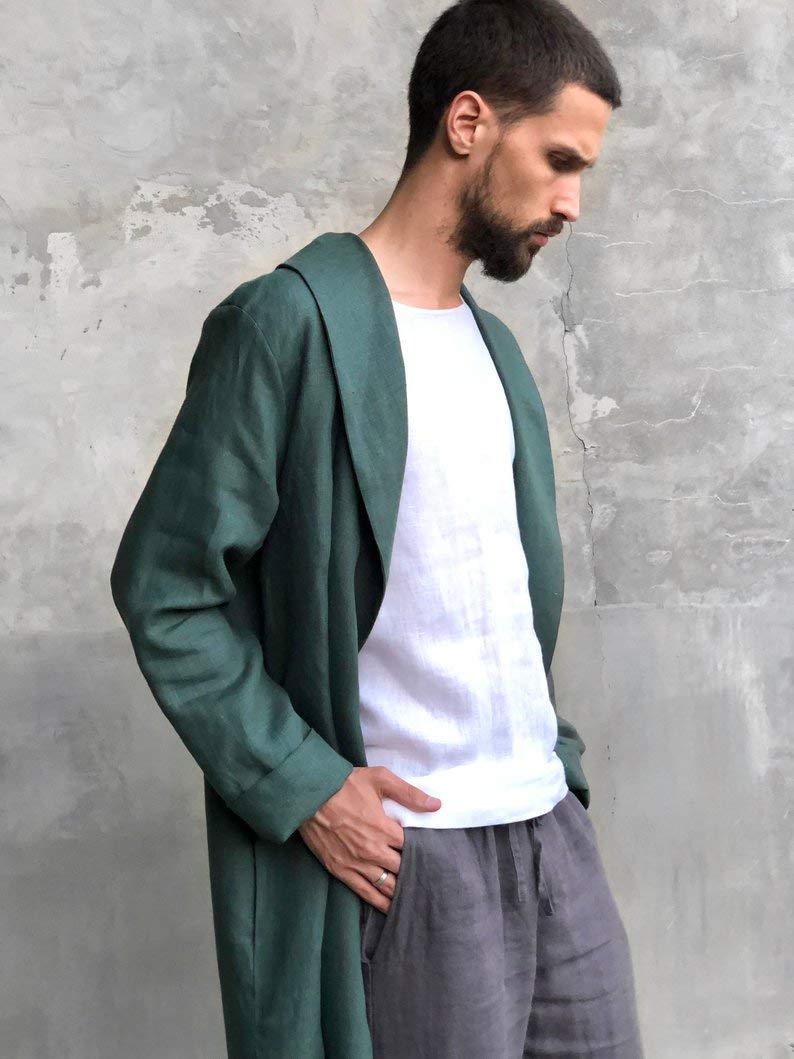 100% Natural Linen Bathrobe for Men - Soft & Breathable Summer Cardigan in Multiple Colors | Eco-Friendly Ethical Clothing for Spa, Beach & Home Relaxation