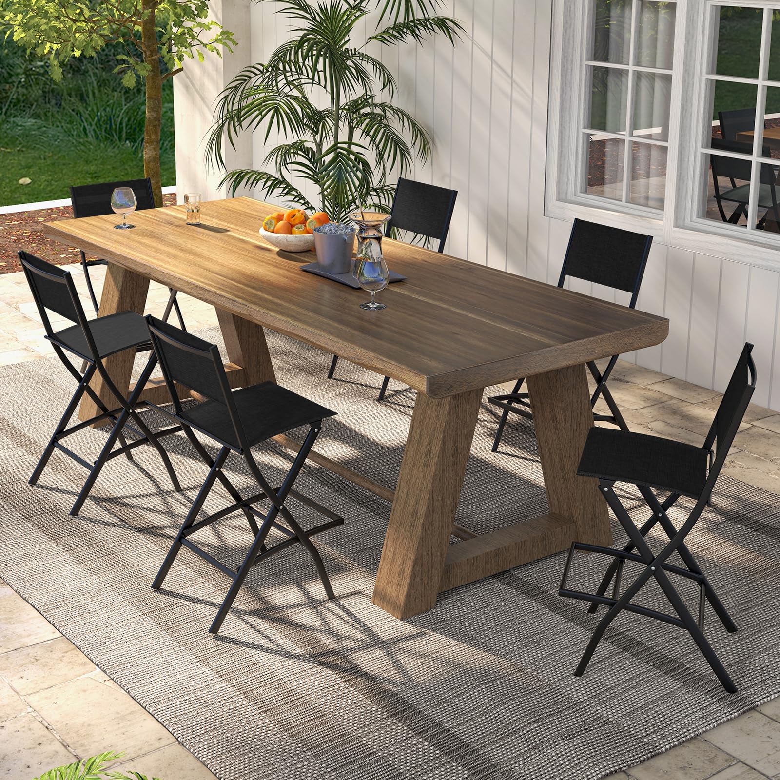 **Tangkula 2-Pack Outdoor Bar Stools - Counter Height Folding Bar Chairs with Backrest & Footrest, Heavy-Duty Metal Frame & Breathable Fabric - Perfect for Patio, Deck, Garden, or Indoor Dining (Black)**
