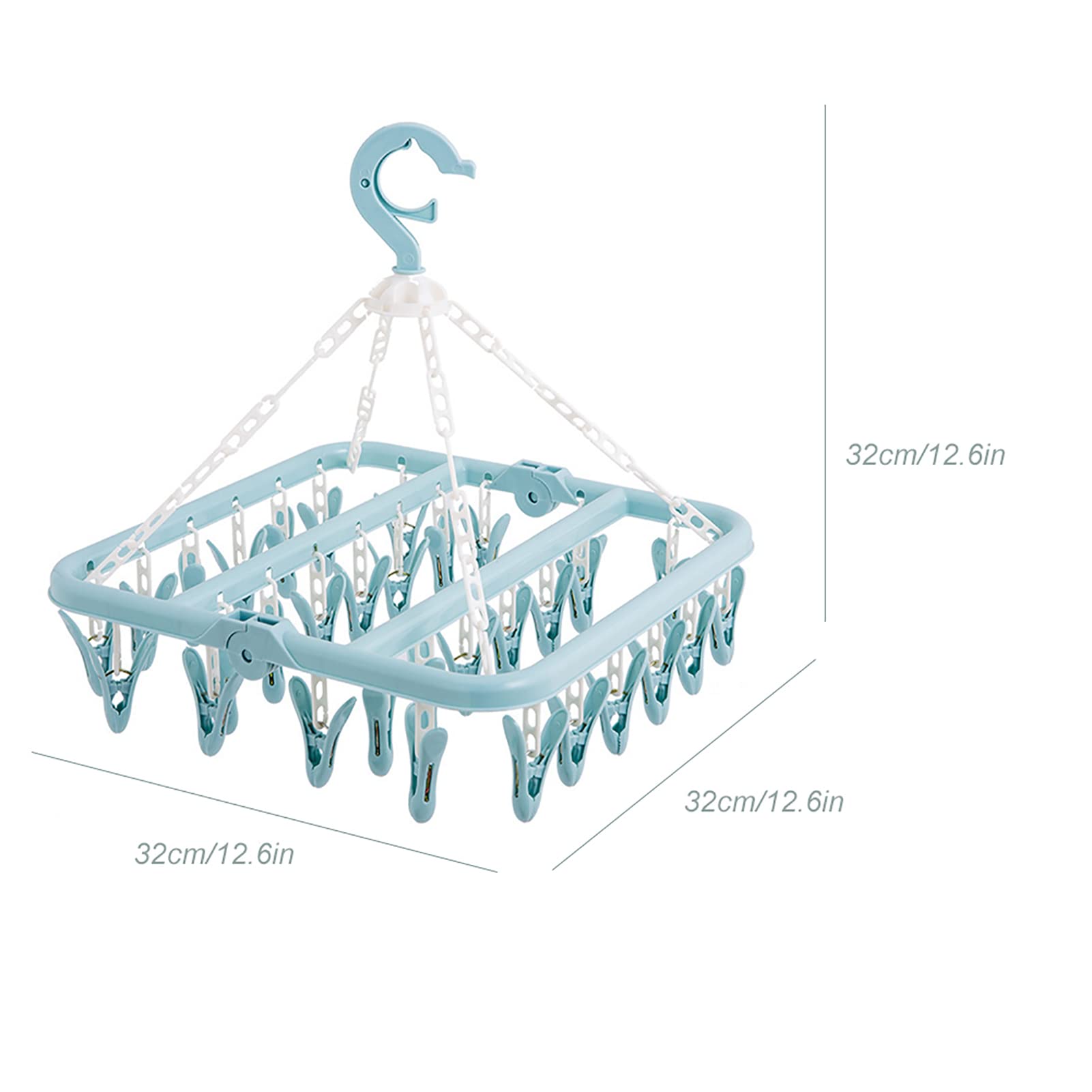 Foldable Plastic Clothes Drying Rack with Clips - Space Saving Laundry Hanger for Socks, Underwear, Bras, Lingerie & Towels - Perfect for Small Apartments, Dorms & Travel Use