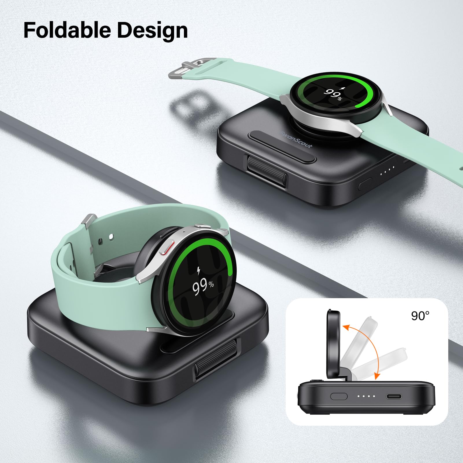 Portable Watch Charger Stand for Samsung Galaxy Watch 5/4/3 - Fast Magnetic Charging Dock for Samsung Watch Active 2/1 & SwanScout - Perfect for Travel, Office & Nightstand Charging
