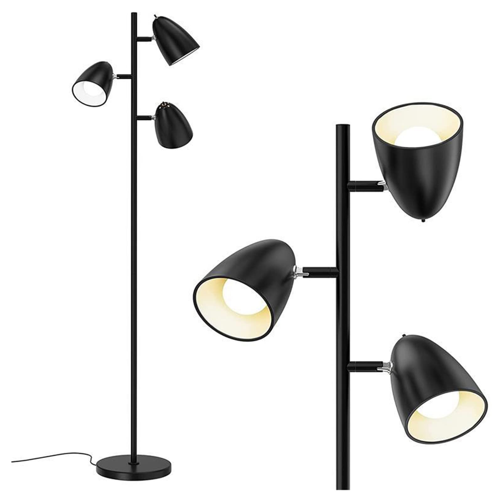 Tree Floor Lamp with 3 Adjustable Arms - 360° Rotating Standing Tall Pole Light for Living Room, Bedroom & Office - Modern Reading Lamp with 3 Bulbs for Perfect Ambient Lighting (Black) - Ideal for Cozy Reading Nooks, Home Office Workspaces & Living Room Accent Lighting