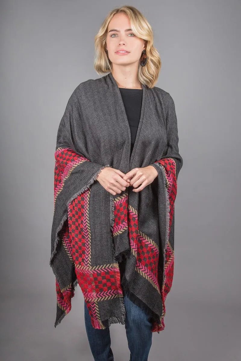 Stylish Cotton Checkered Border Kimono Robe - Lightweight Lounge Wear for Women - Perfect for Spa Days, Yoga, and Relaxing at Home