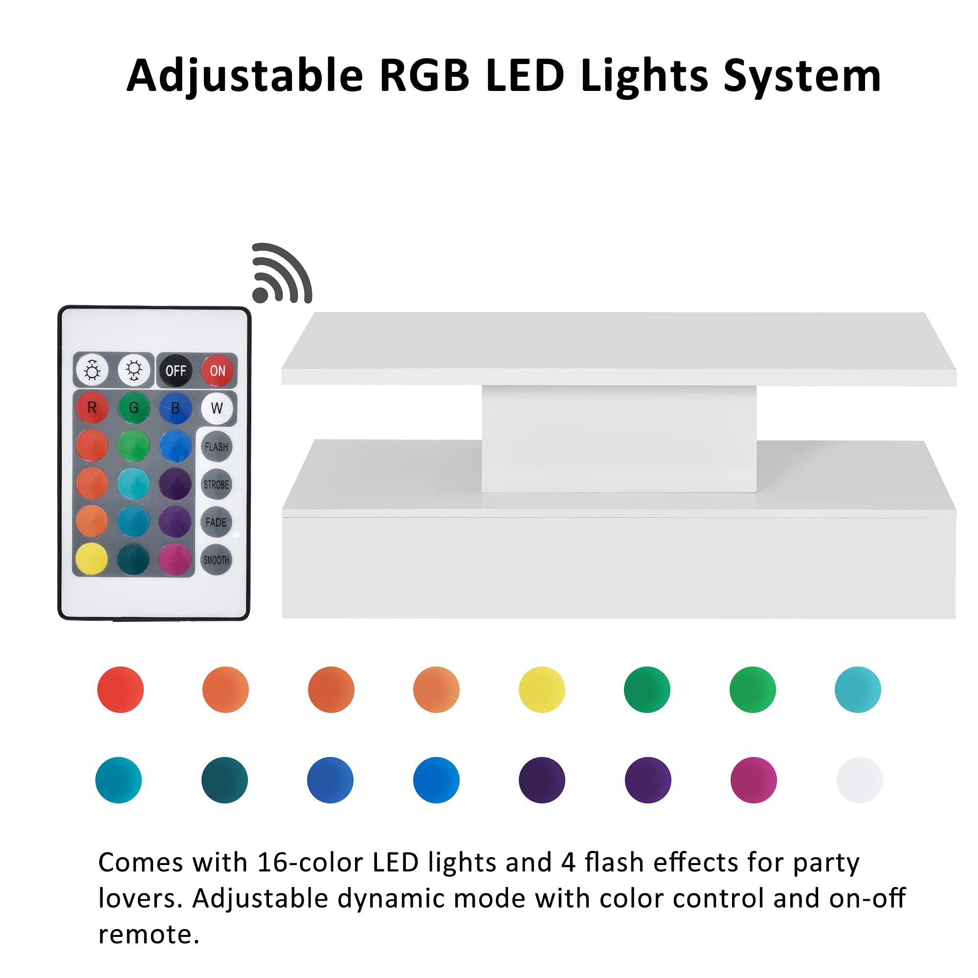 16-Color LED Coffee Table with Modern Industrial Design - 2-Tier Rectangle Cocktail Table, Easy to Clean & Assemble - Perfect for Living Room, Game Room, and Home Theater Lighting