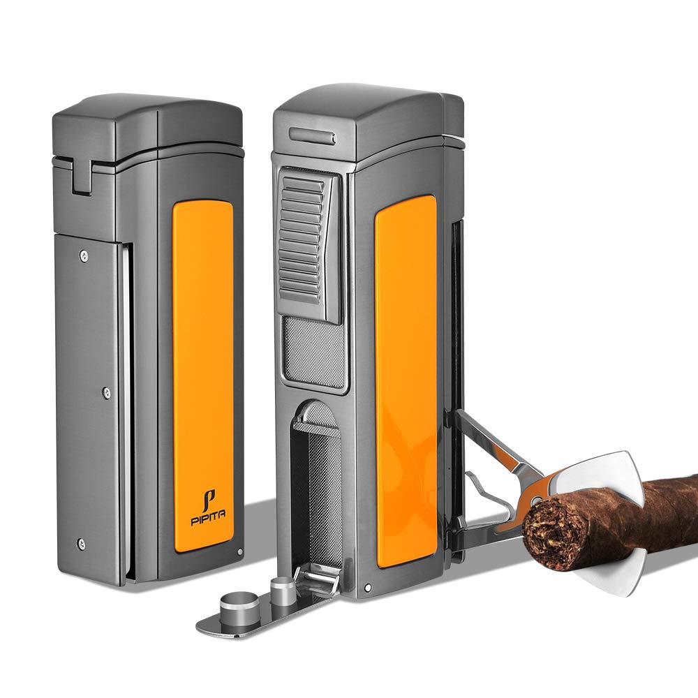 PIPITA Windproof Jet Lighter - Quad Blue Flame Butane Torch for Cigars & Outdoor Use