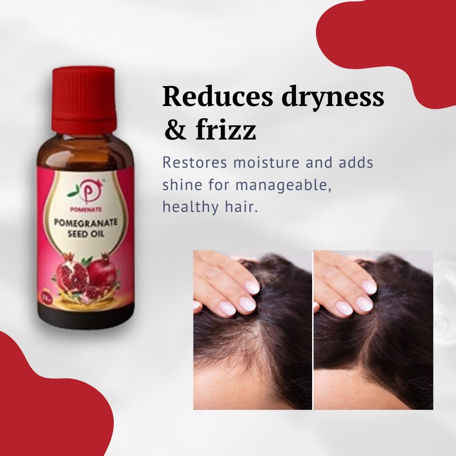 100% Pure & Natural Cold Pressed Virgin Pomegranate Seed Oil - 33ml for Skin Care, Hair Care & Anti-Aging | Organic Facial Moisturizer, Hair Growth Treatment & Massage Oil | Perfect for Daily Beauty Routine, DIY Cosmetics & Aromatherapy