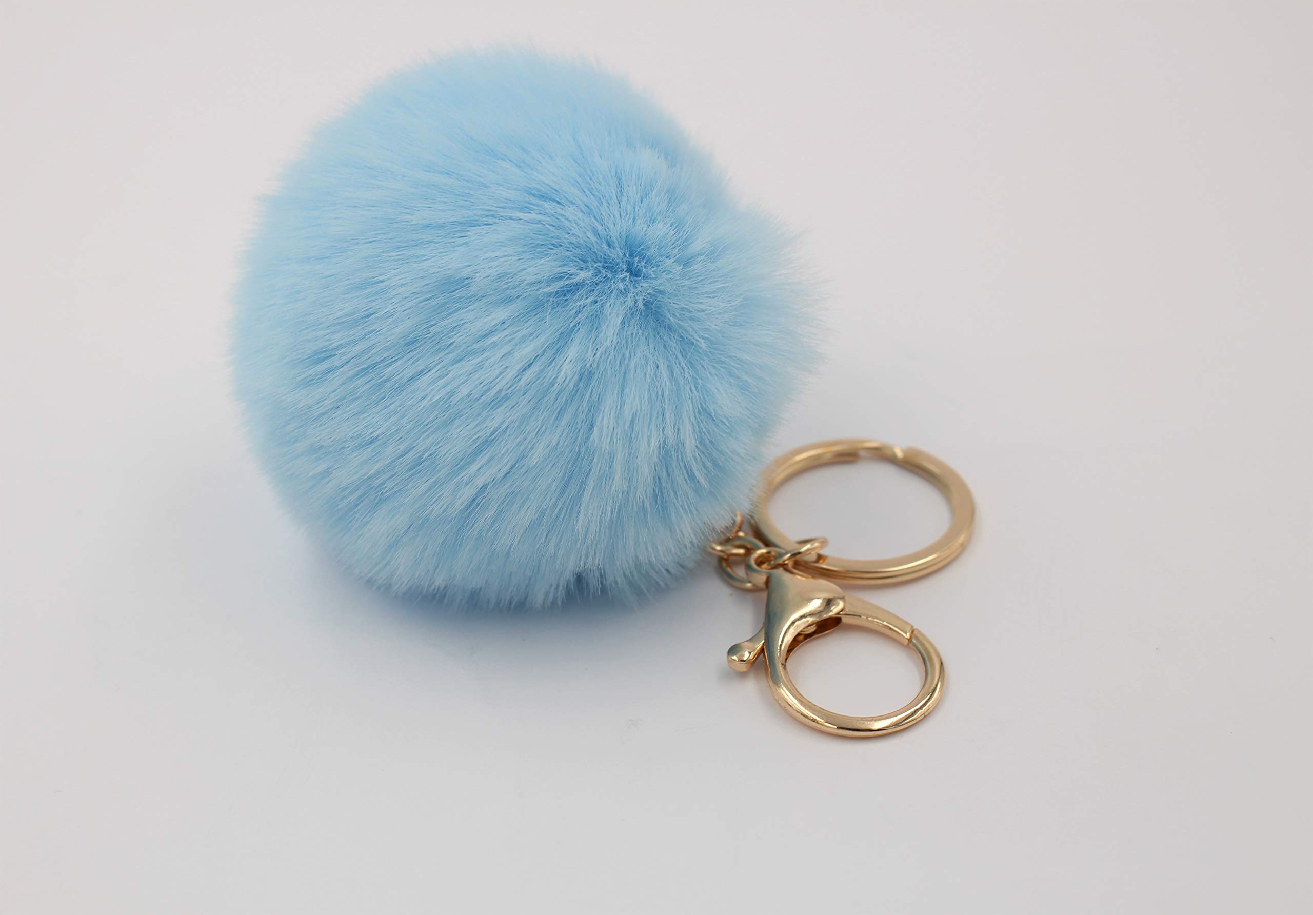 Faux Fur Pom Pom Keychain for Women & Girls - Cute Soft Fluffy Keyring for Backpacks, Purses, Luggage - Perfect Gift for Friends, Birthday, Christmas (Pink, Blue, White) - Great for Travel, School, Everyday Use