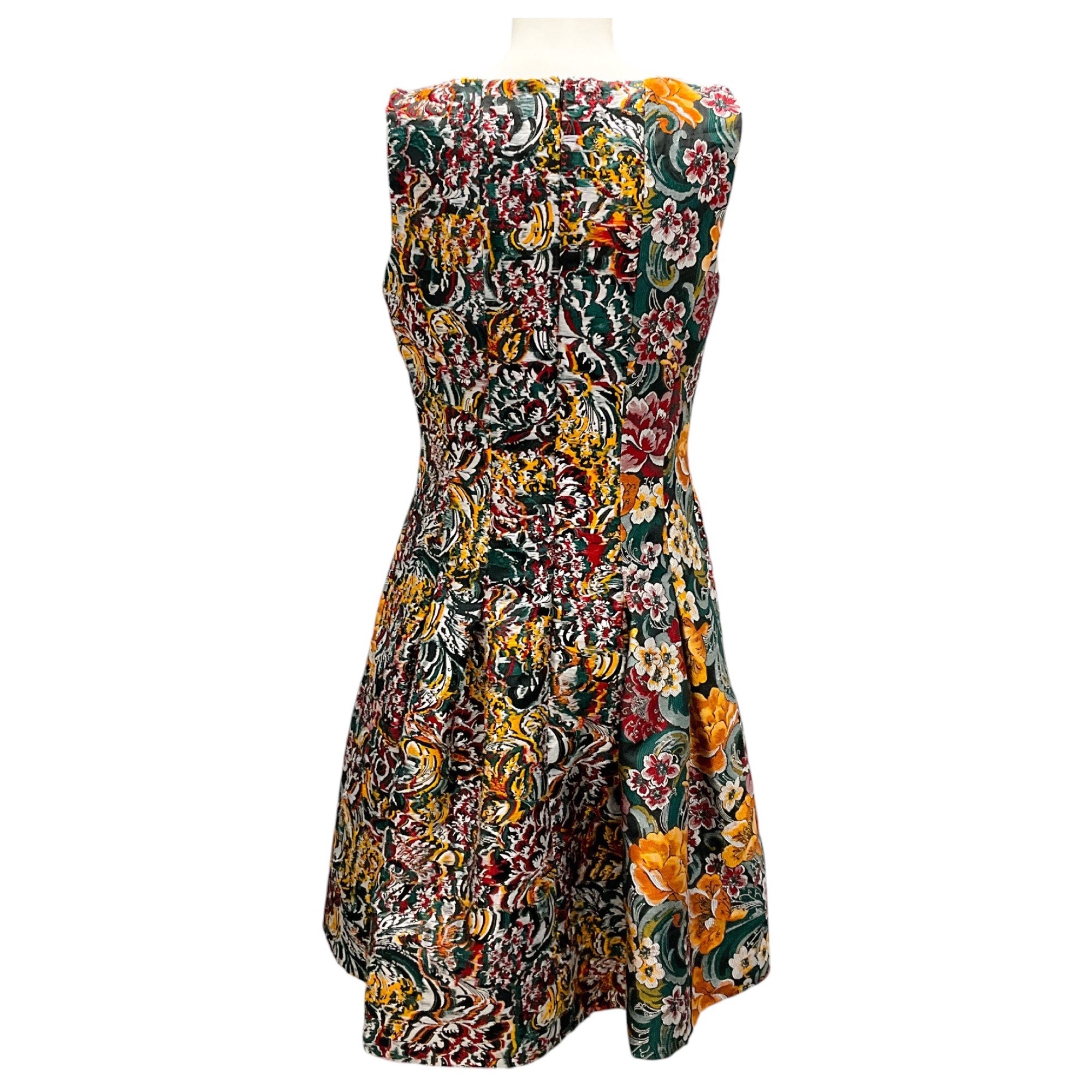 Oscar de la Renta Floral Fil Coupe Dress in Green, Gold & Red - Fall 2019 Collection | Perfect for Weddings, Parties & Special Occasions