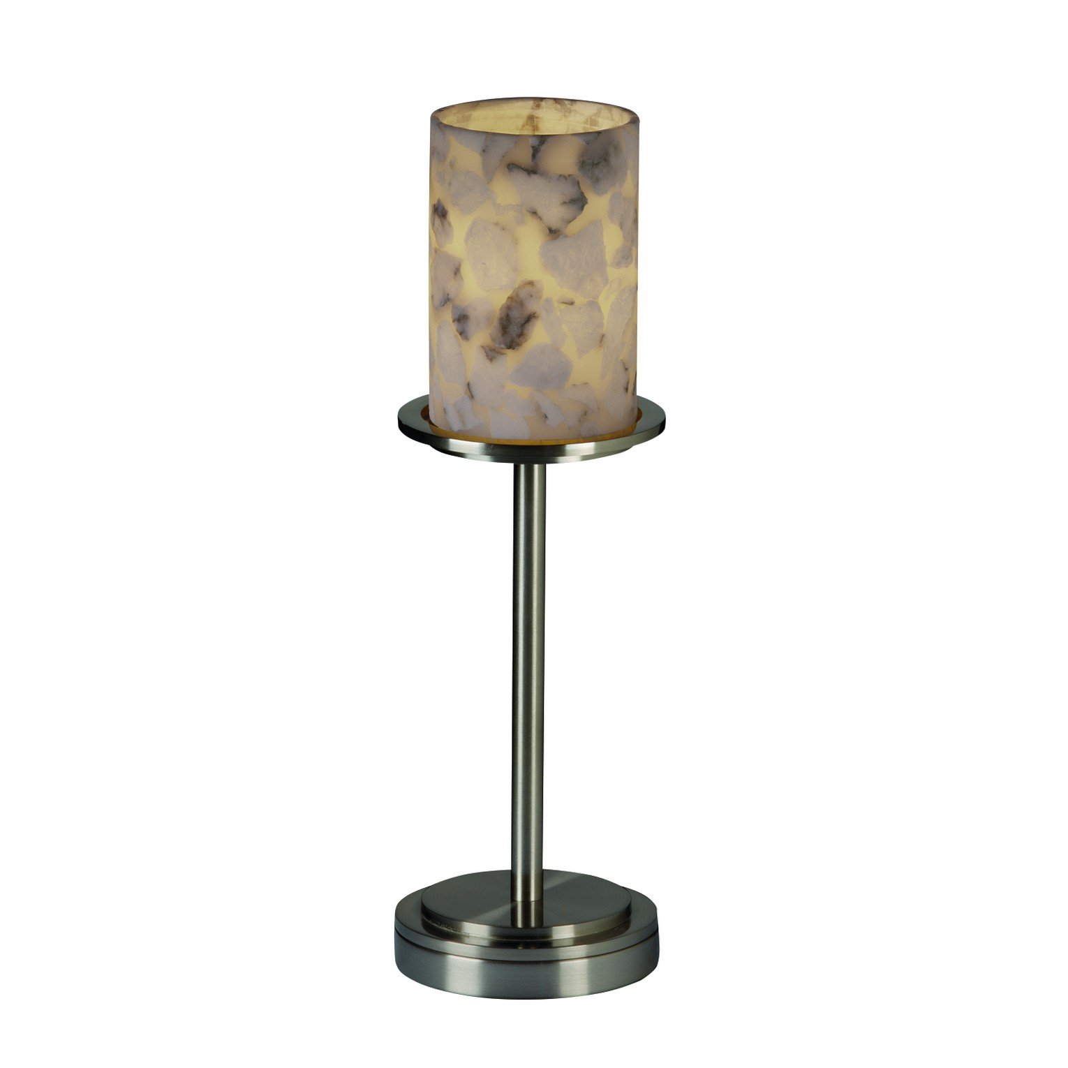 Justice Design Group Alabaster Rocks! 1-Light Table Lamp - Brushed Nickel Finish with Shaved Alabaster Rocks Cast Into Resin Shade | Modern Home Office & Bedroom Lighting Decor