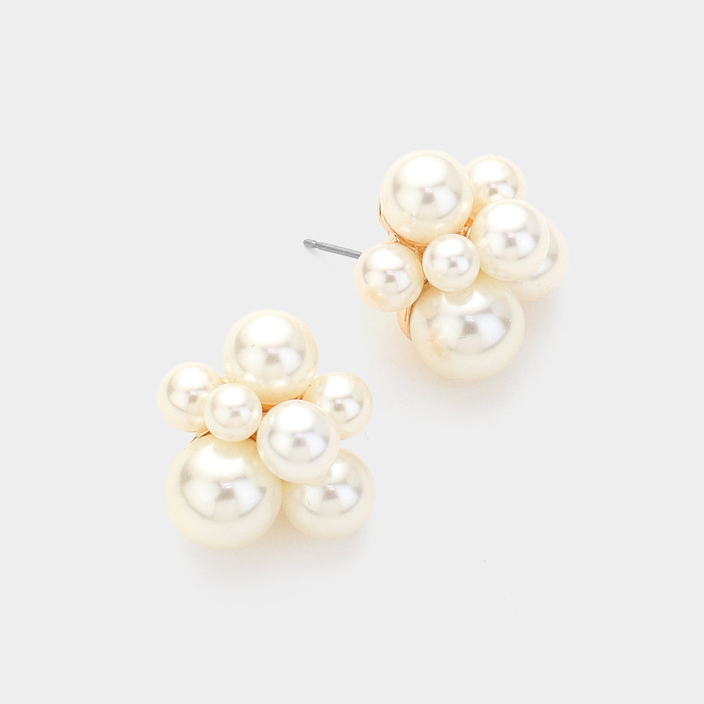 Elegant Cream Pearl Cluster Bridal Stud Earrings in Gold | Wedding Jewelry for Bride | Perfect for Bridal Shower, Wedding Ceremony & Anniversary Gifts