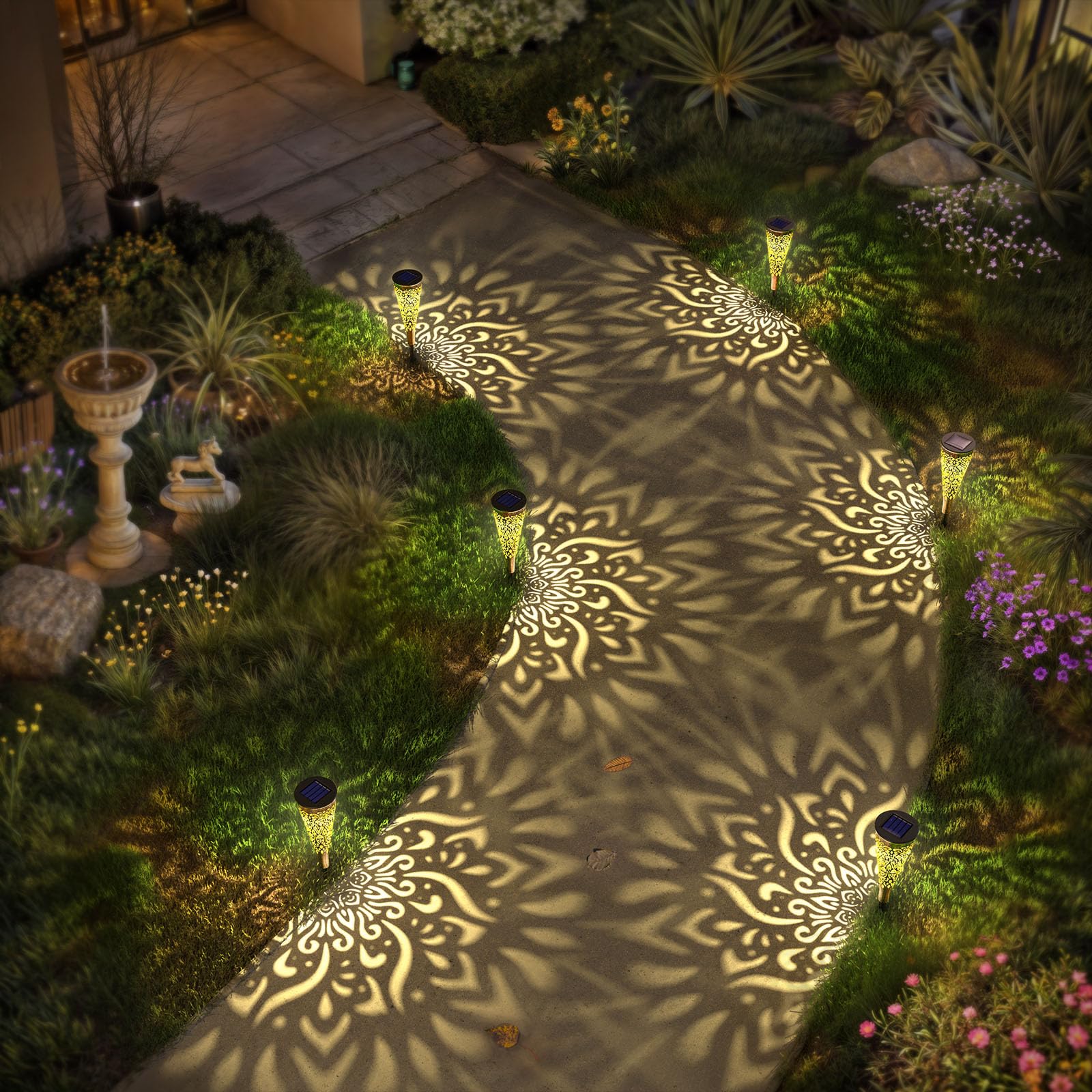 6 Pack Solar Pathway Lights Outdoor - Waterproof Solar Garden Lights with Warm White LED for Patio, Backyard, Walkway, Yard & Garden Decor - Gold (6Pcs) | Perfect for Landscape Lighting, Driveway Markers & Evening Ambience