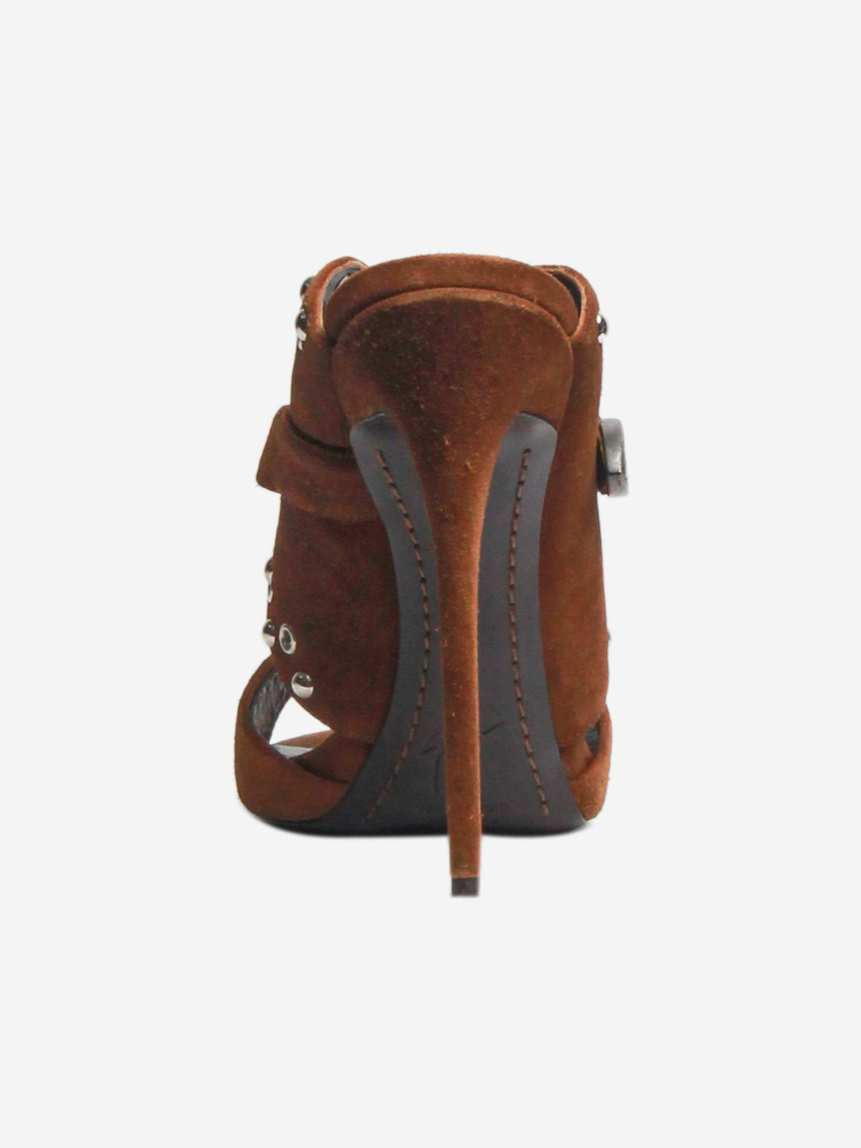 Brown Suede Studded Sandal Heels Women's Size EU 40 (US 10) - Comfortable Block Heels for Party, Wedding & Evening Events