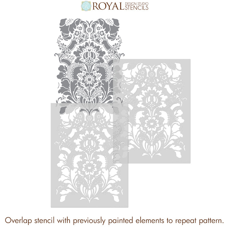 Lisabetta Damask Wall Stencil - Reusable DIY Painting Template for Home Decor, Accent Walls & Furniture - Perfect for Bedroom, Living Room & Nursery Renovation