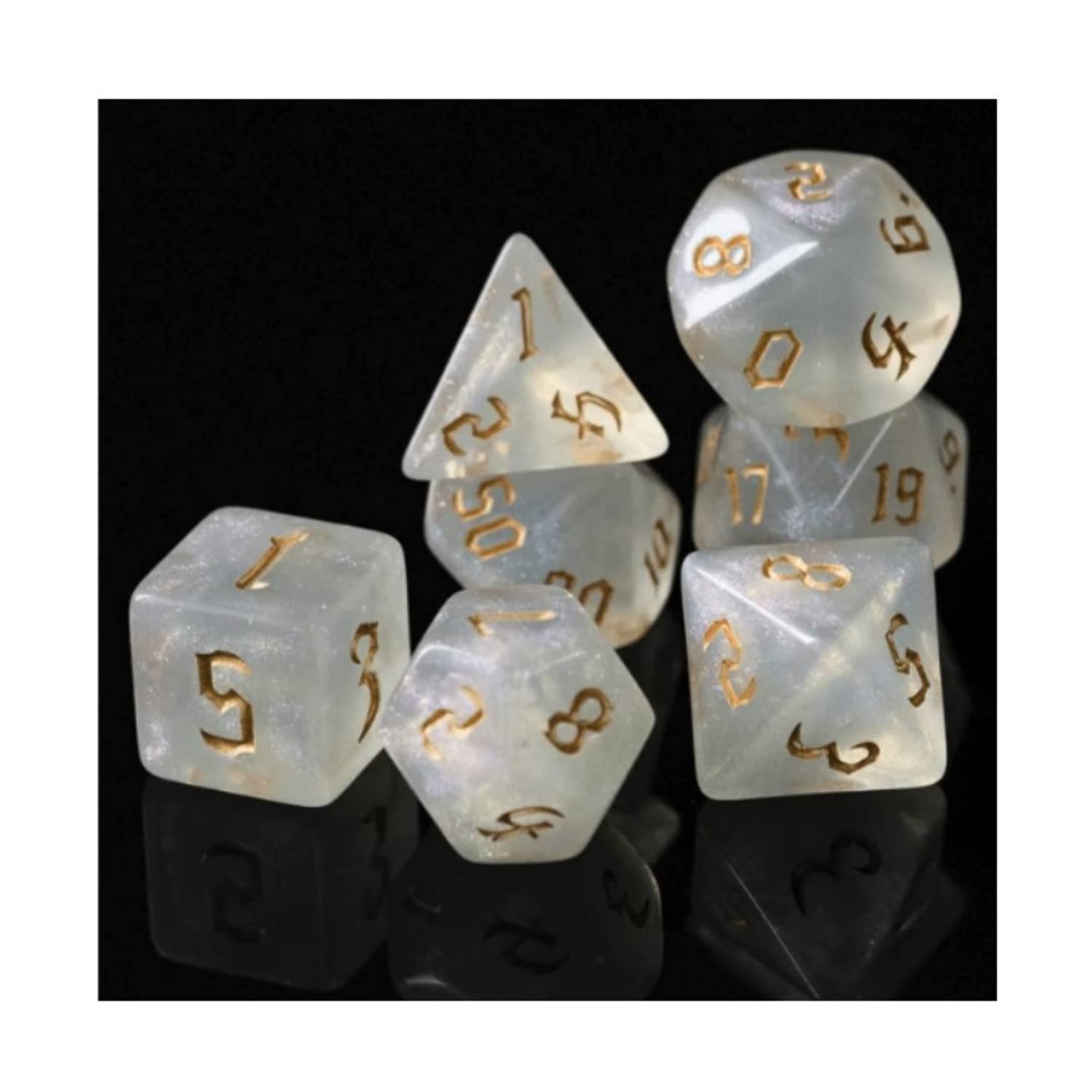 Foam Brain Games Polyhedral Dice Set - Crystal Ball with Golden Sun (7-Piece) for D&D, RPG, and Tabletop Gaming