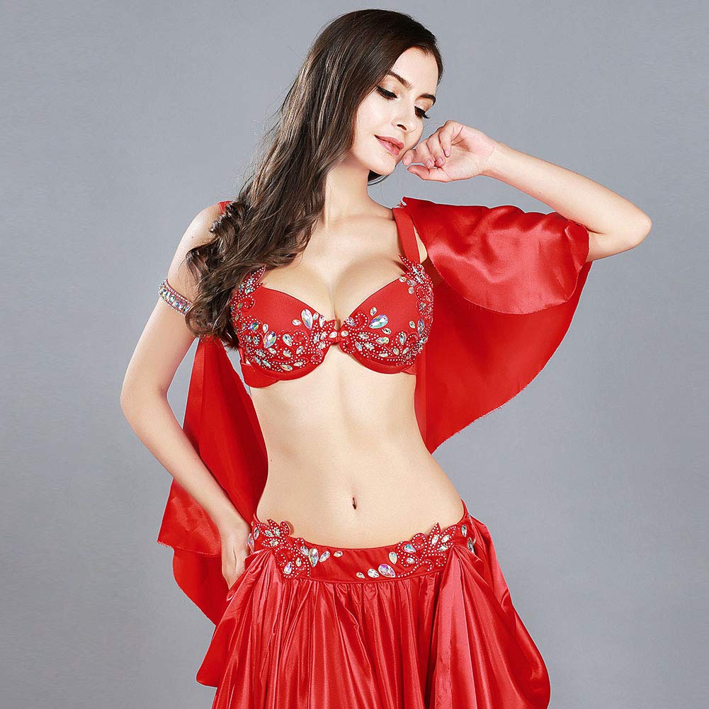 Royal Smeela Women's Belly Dance Costume Set - Sexy Belly Dancing Skirt, Bra, Armband & Shawl for Professional Performances & Stage Shows