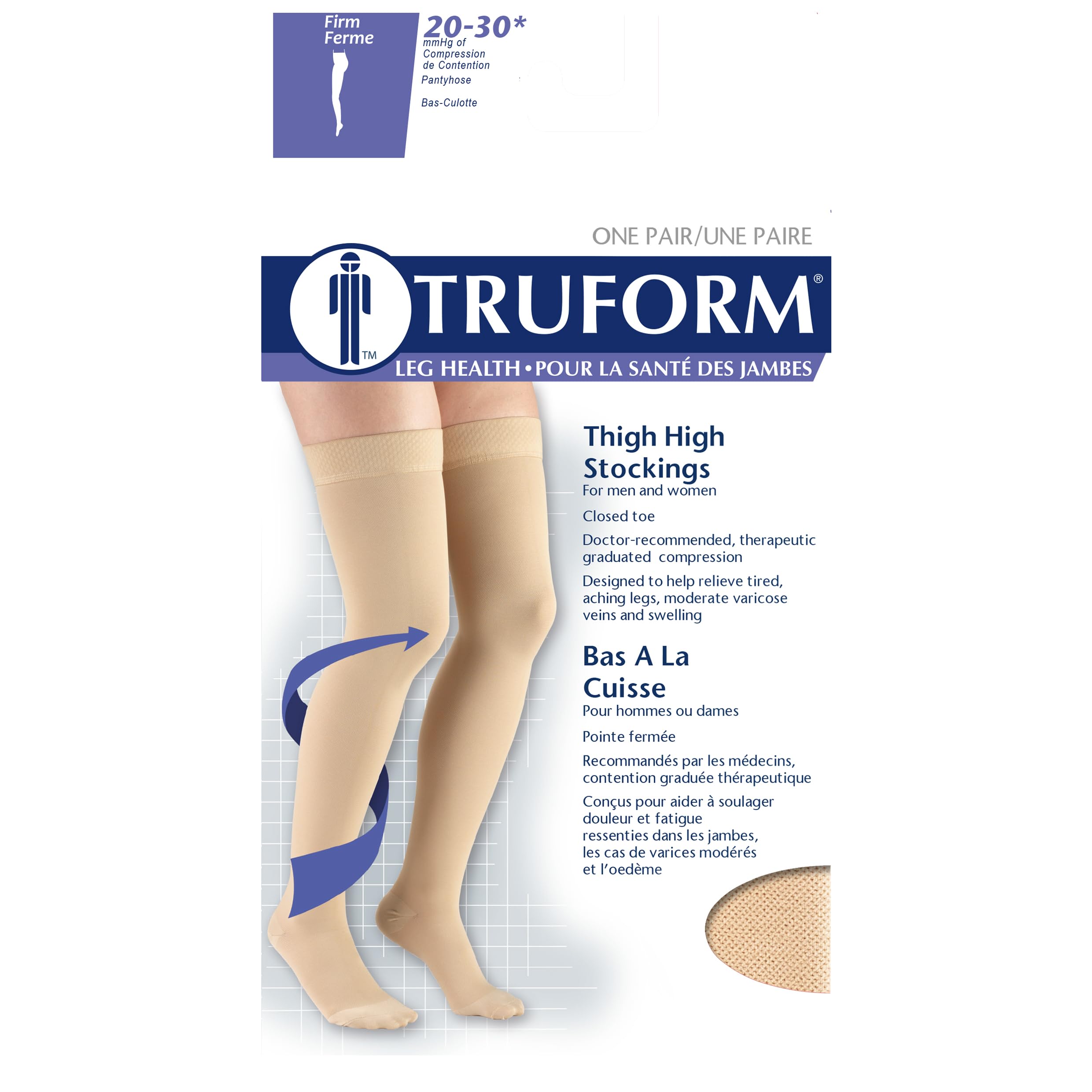 Truform 20-30 mmHg Compression Stockings for Men & Women - Thigh High Medical Socks with Dot Top & Closed Toe - Ideal for Circulation Support, Varicose Veins & Long Flights