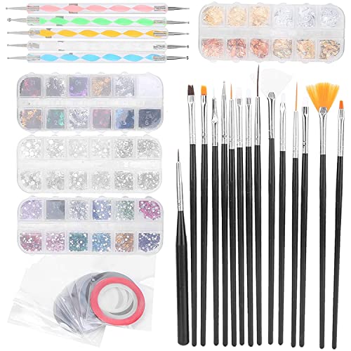 Professional Nail Art Kit - Compact Portable Glitter Rhinestones, Dotting Pen & Nail Brushes for Salon & Home Use | Perfect for Women, Girls & Nail Artists | DIY Manicure & Nail Design Accessories