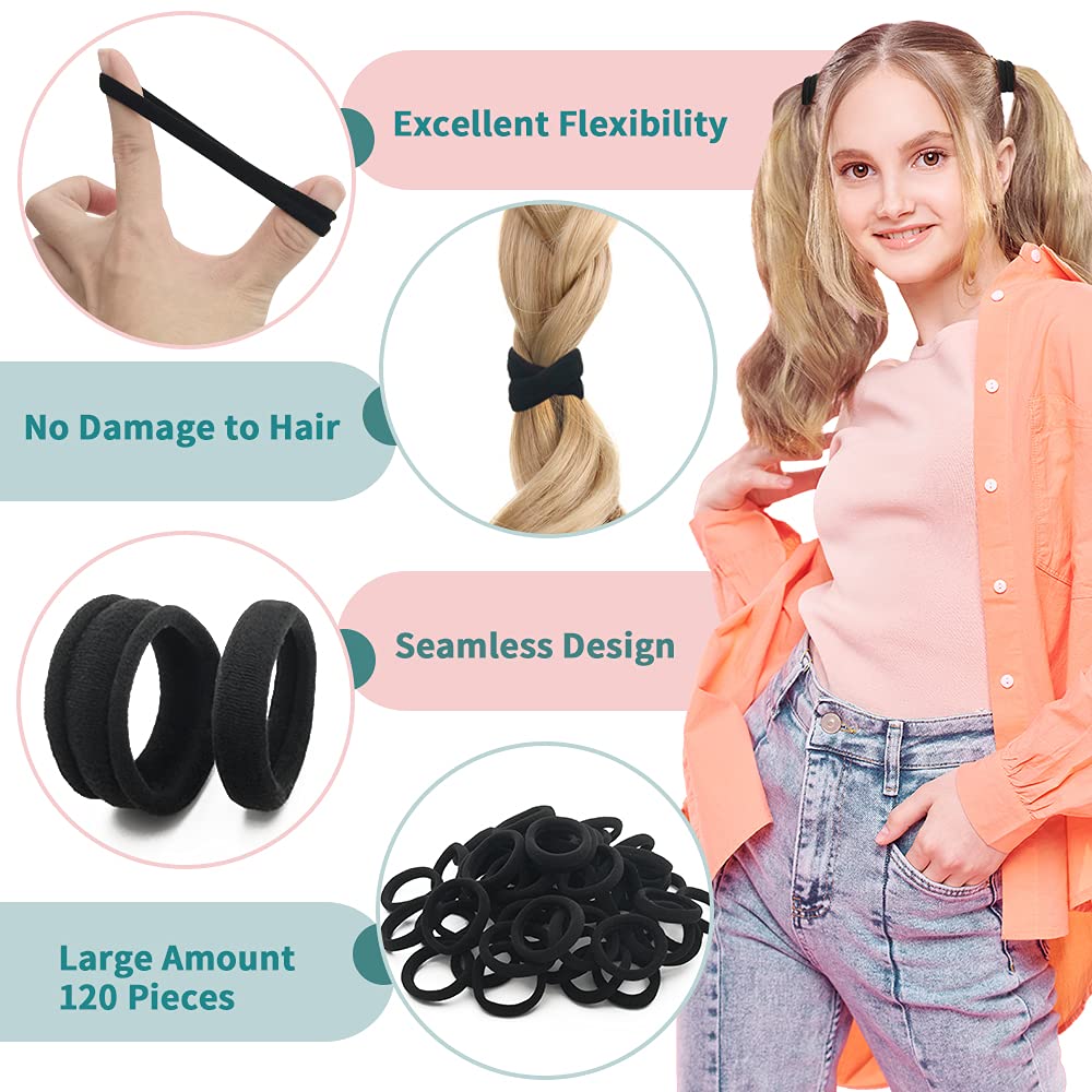 Z-CHARMMY No Damage Hair Ties for Women & Men - 120 Pack Thick Elastic Ponytail Holders, Soft Scrunchies for Gym, Work, Running & Daily Use