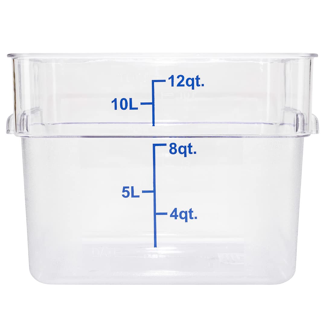 Met Lux 12 Quart Brine Bucket - Square Marinating Container with Volume Markers & Built-In Handle | Clear & Blue Plastic Dough Rising Bucket | Freezer Safe (Lid Sold Separately) | Perfect for Meat Brining, Pickling, Bread Dough Rising & Food Storage