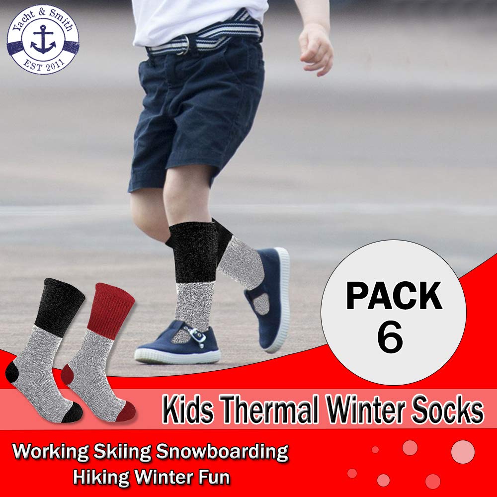Yacht & Smith Kids Thermal Winter Socks - Soft Cotton Crew Socks for Boys & Girls - Warm & Comfortable Cold Weather Socks for School, Outdoor Activities & Snow Play