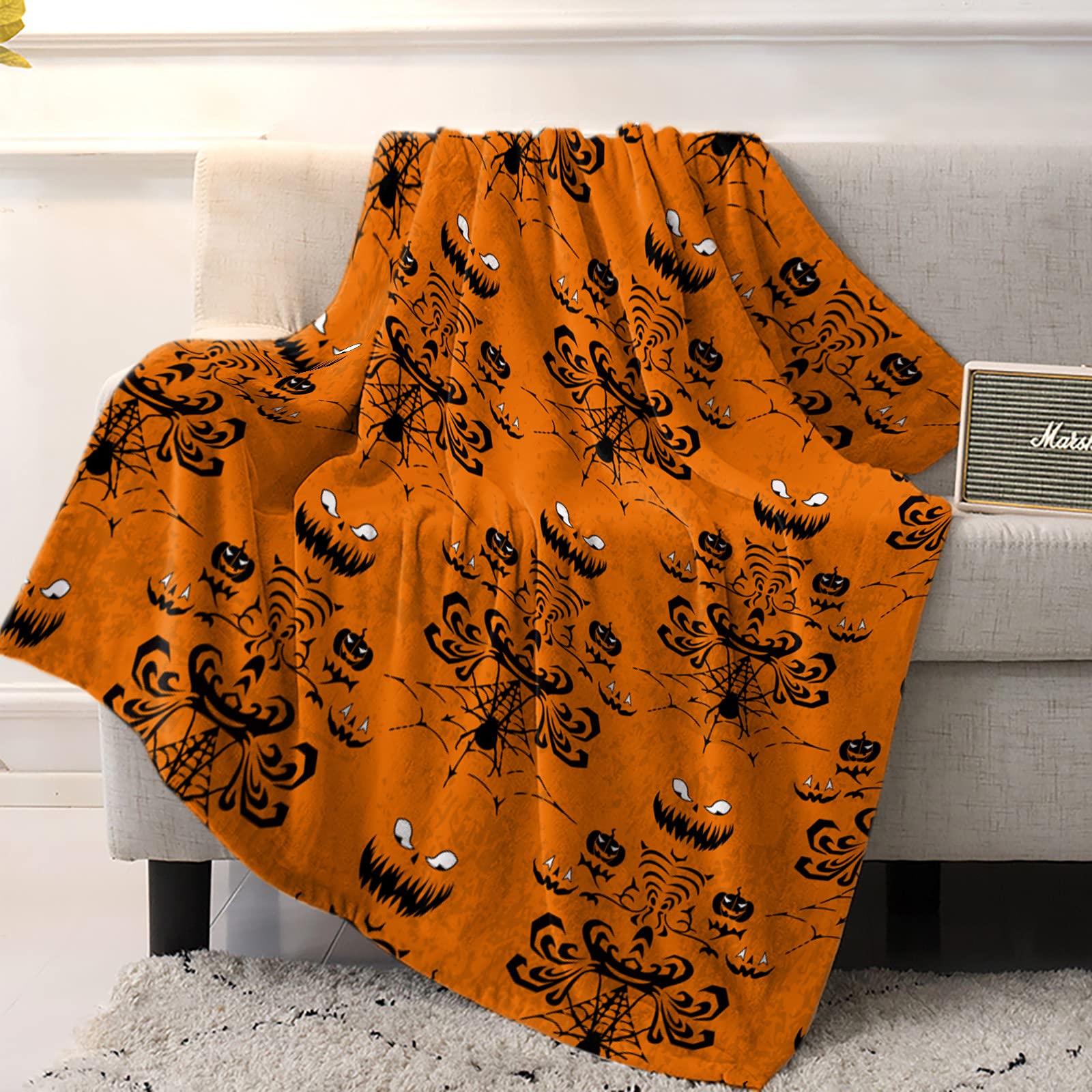 Halloween Ghost Pumpkin Flannel Throw Blanket - Super Soft & Warm Cozy Blanket for Bed, Couch, Car - Lightweight All-Season 40