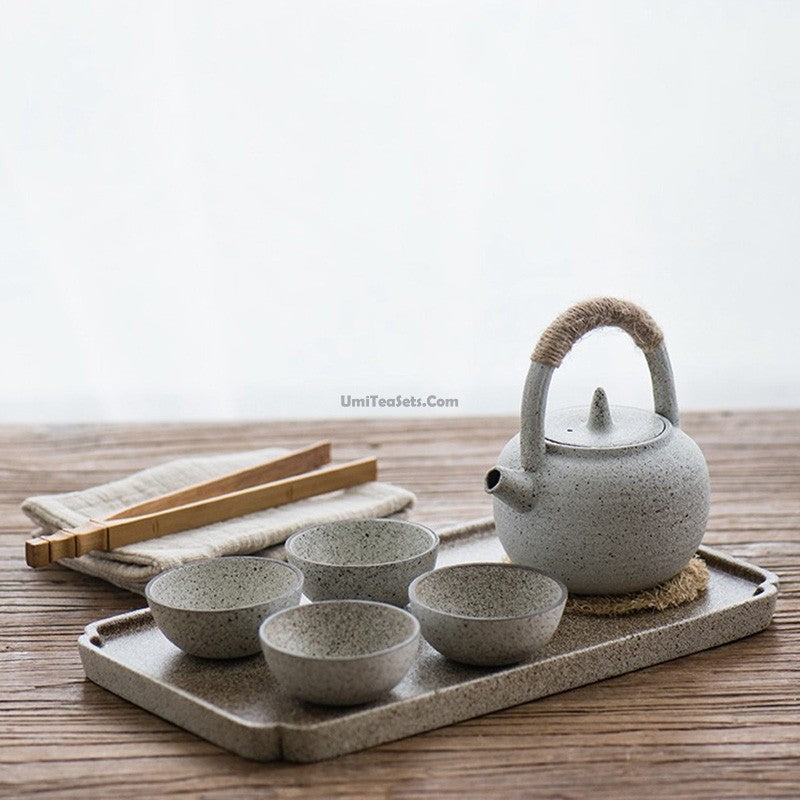 Authentic Japanese White Clay Wabi Sabi Tea Set - Handcrafted Ceramic Matcha Bowl & Teapot Set for Zen Tea Ceremony, Home Decor & Mindful Tea Drinking
