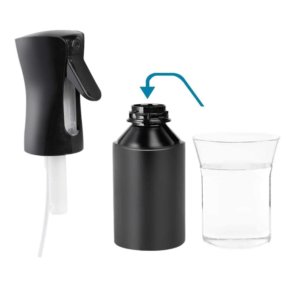 BIRZAR 300ML Refillable Spray Bottle - Hair Mist, Facial Spray, Salon Water Sprayer, Laundry & Cleaning Spray Bottle (Black) - Perfect for Hair Styling, Skincare, Plants & Home Use