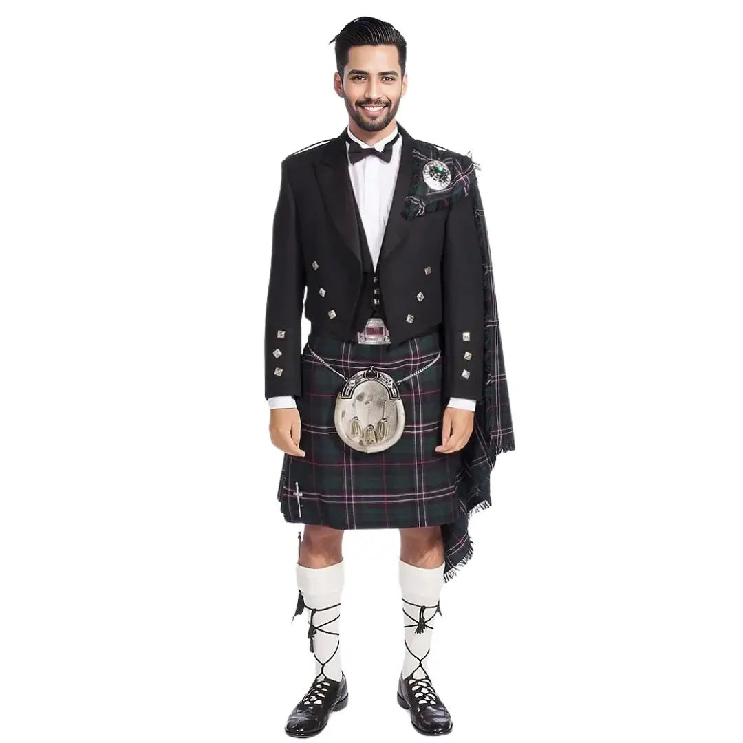 18-Piece Scottish Prince Charlie Jacket, Vest & Kilt Outfit Set for Men - Traditional Highland Formal Wear for Weddings, Ceilidh & Special Occasions