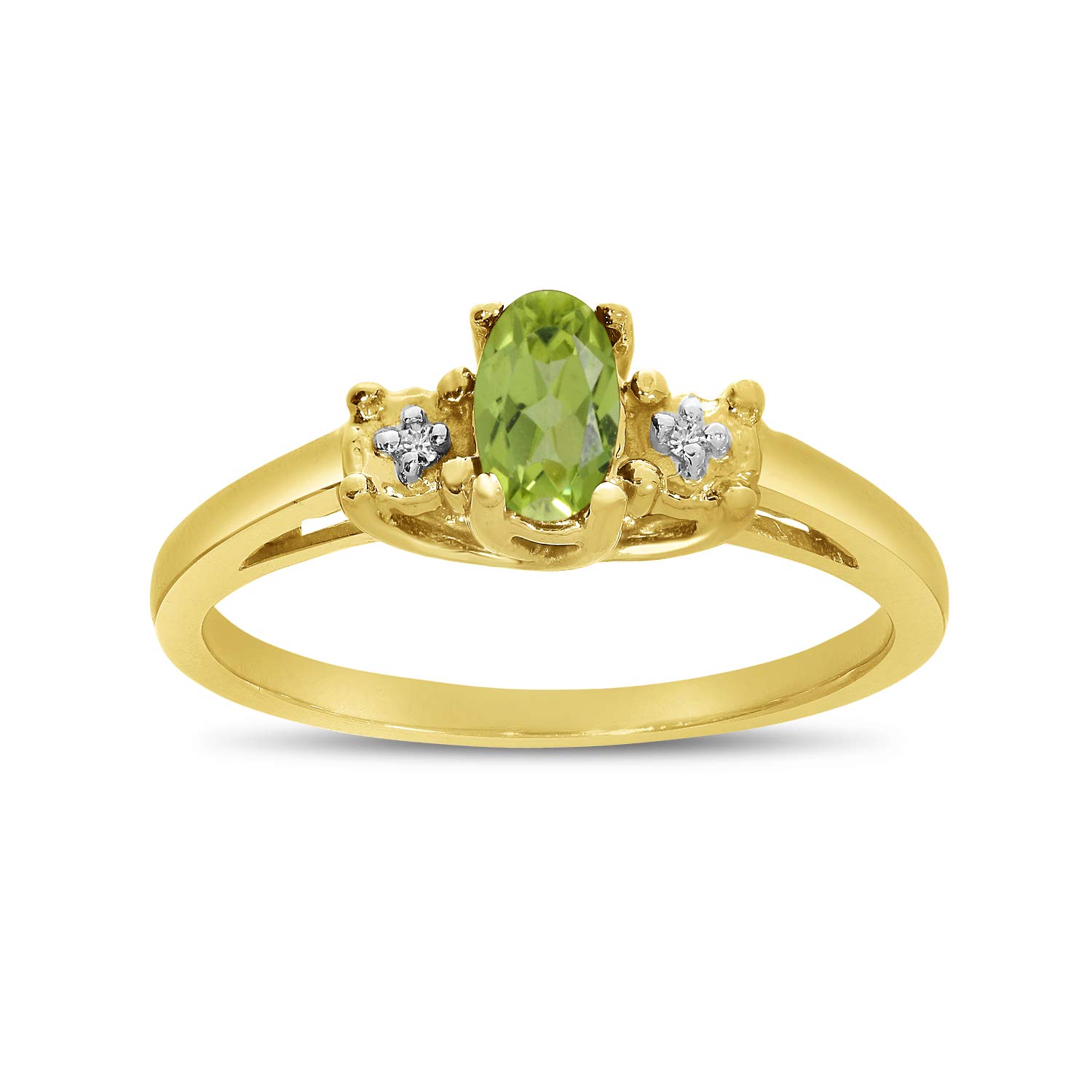 Jewels By Lux 10k Yellow Gold Genuine Birthstone Solitaire Oval Gemstone & Diamond Engagement Ring for Women | Perfect Wedding, Anniversary & Proposal Gift